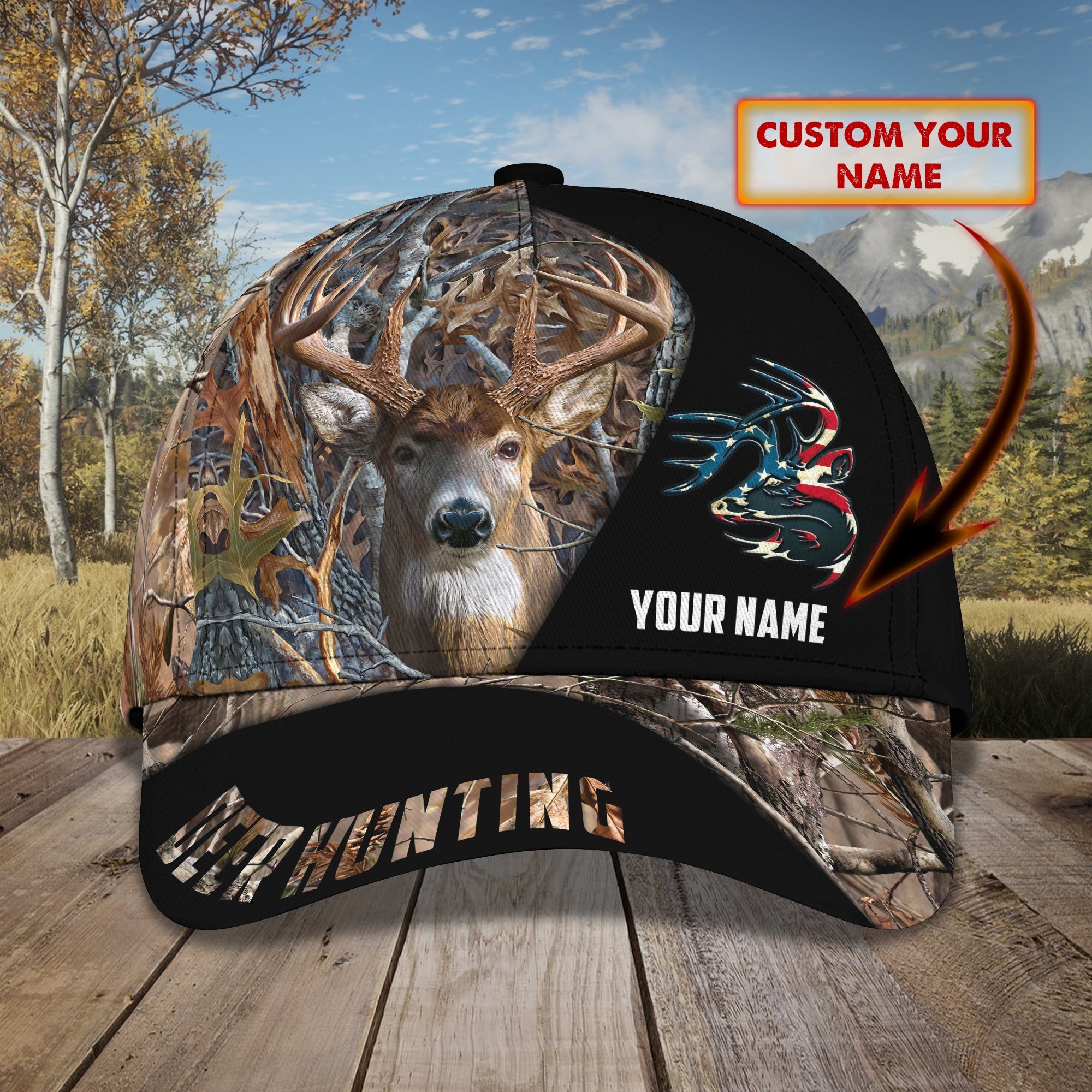 American Deer Hunting - Personalized Name Cap