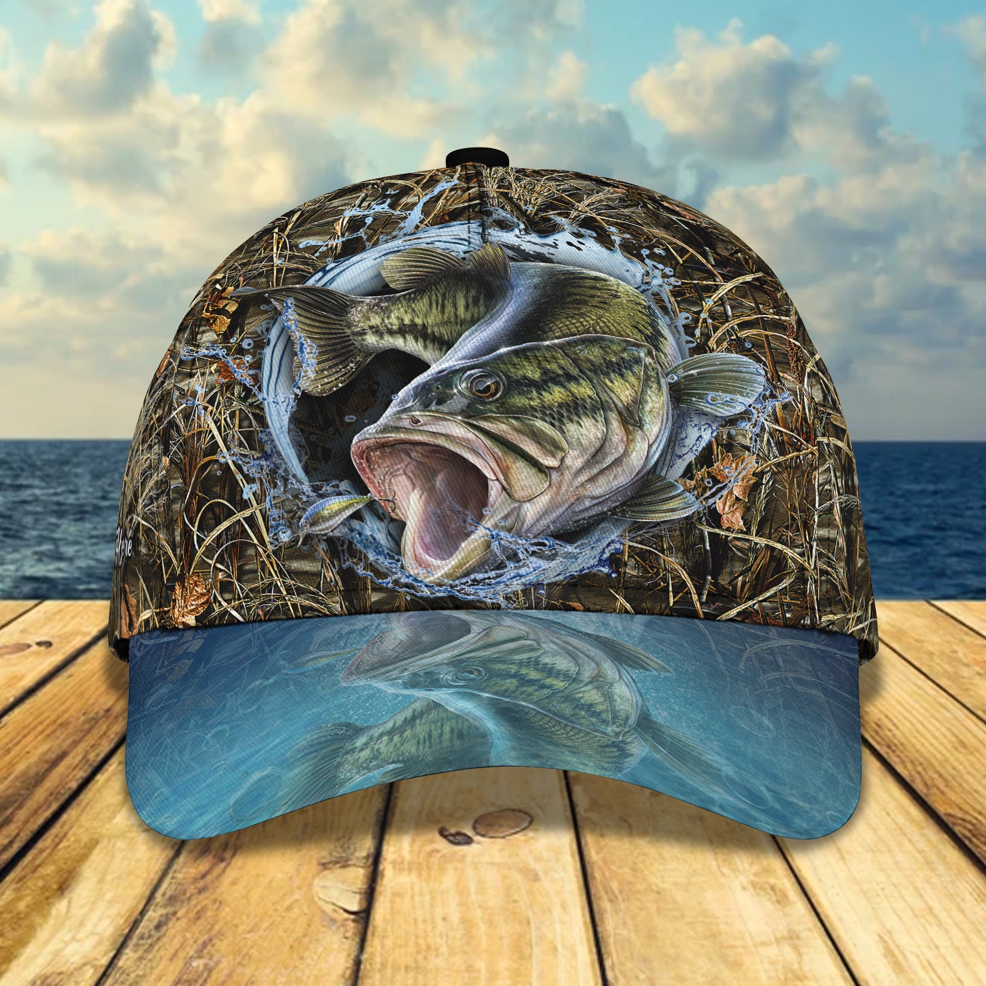Bass Fishing 2 - Personalized Name Cap