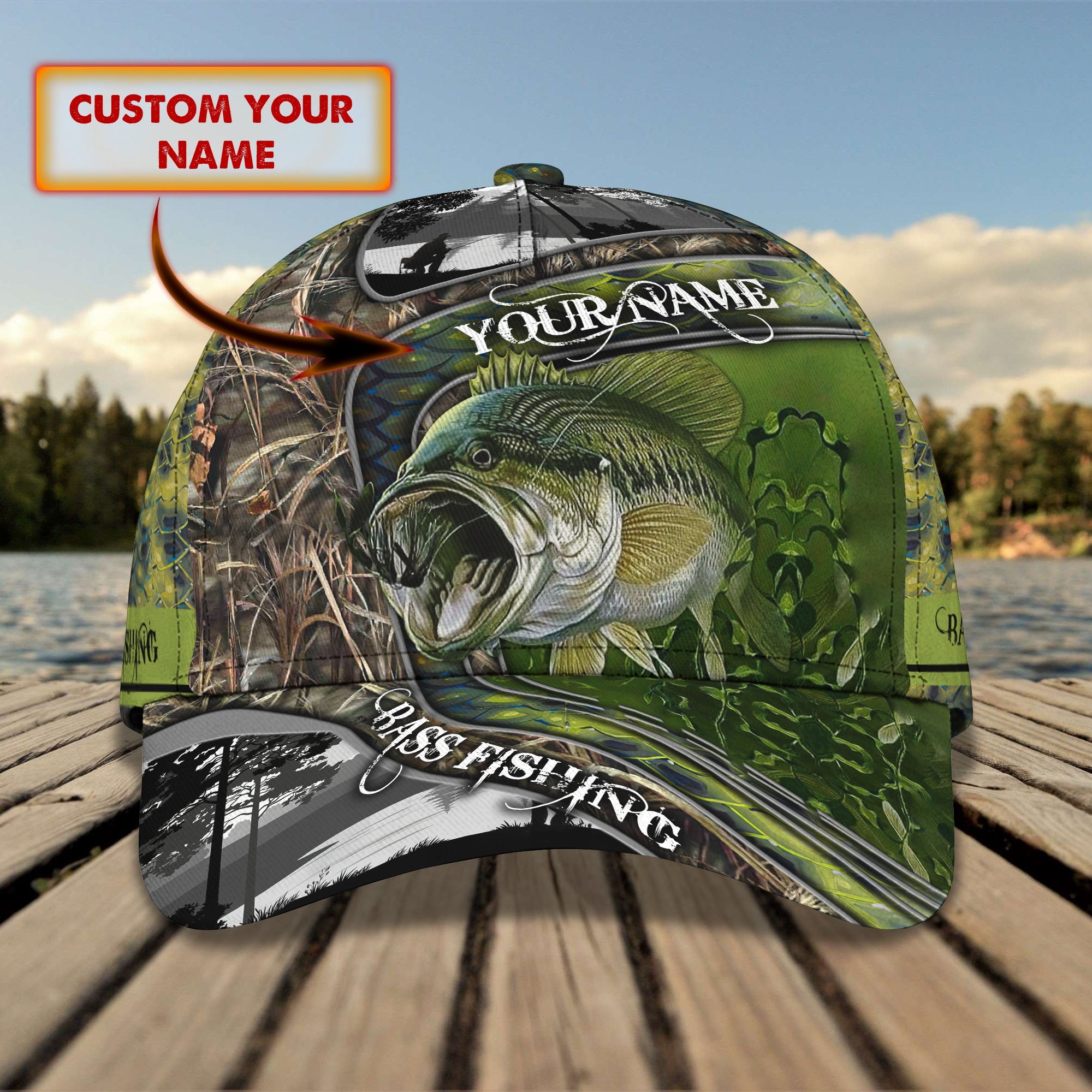 Bass Fishing 07 - Personalized Name Cap