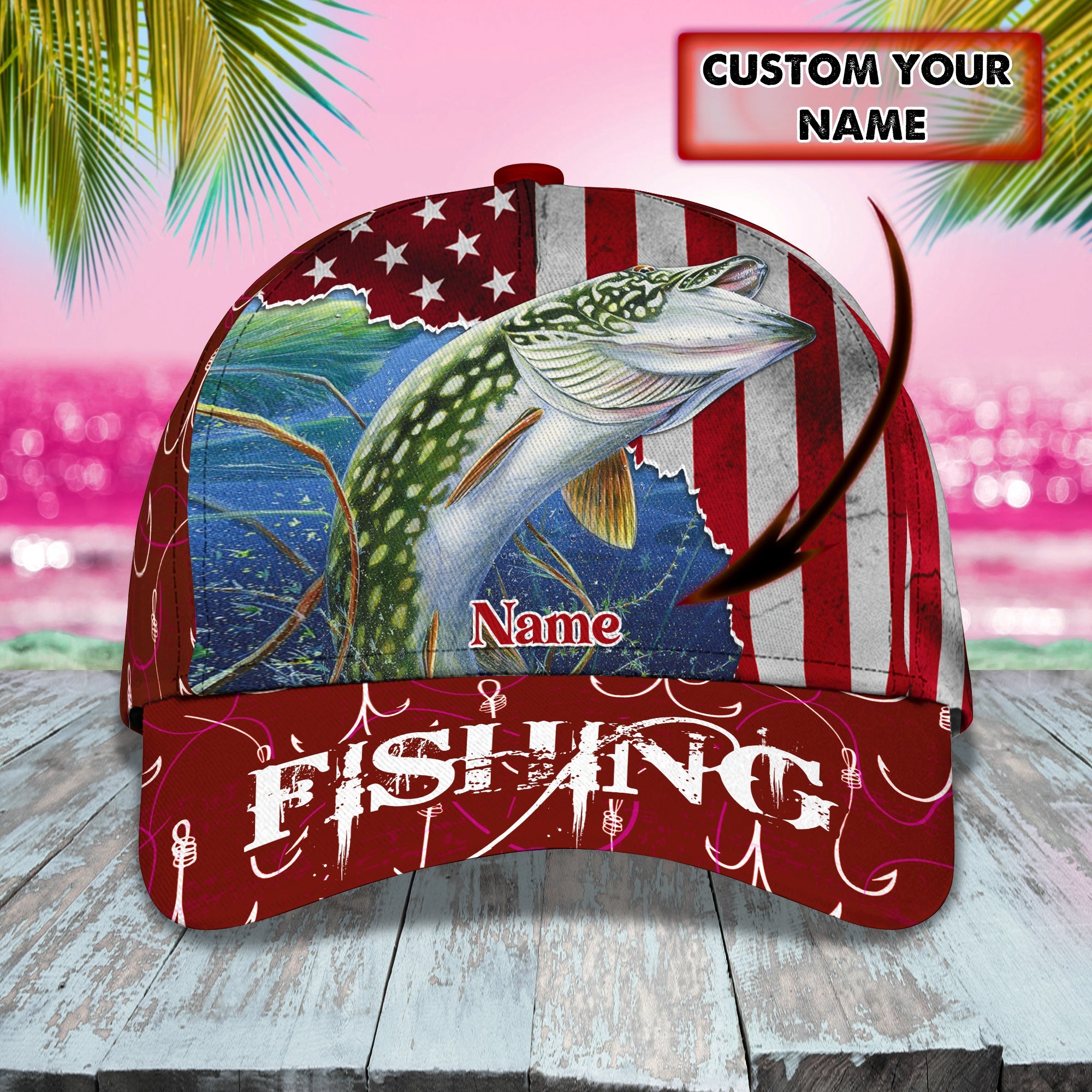 Fishaholicn Pike Fishing - Personalize Name Cap  - Loop - Ntp-206