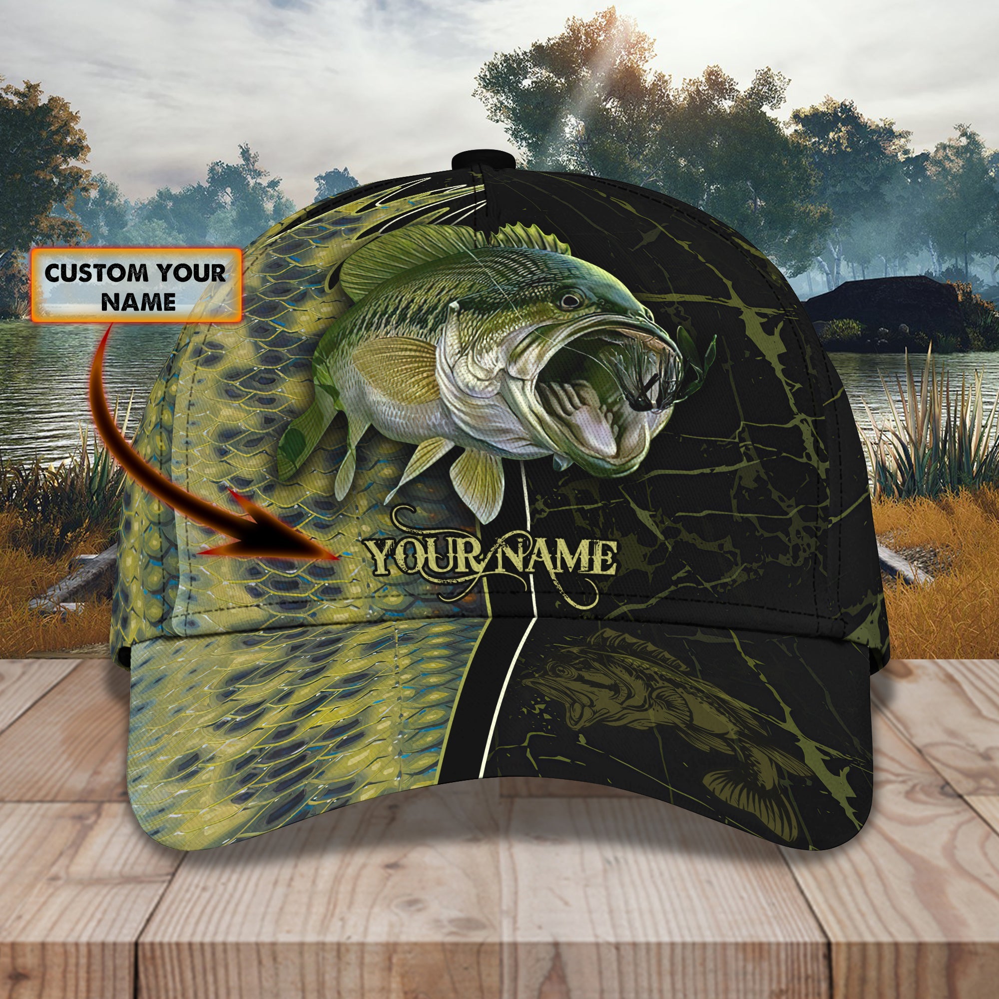 Bass Fishing 3 - Personalized Name Cap