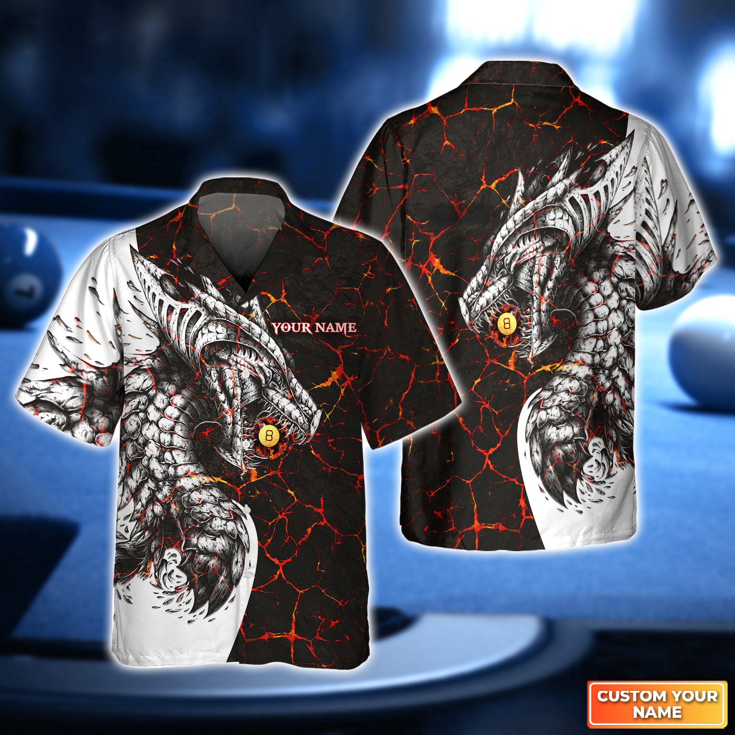 Dragon Flaws Pattern Billiard Pool 8 Ball Personalized Name 3D Hawaiian Shirt For Billiard Players QB95