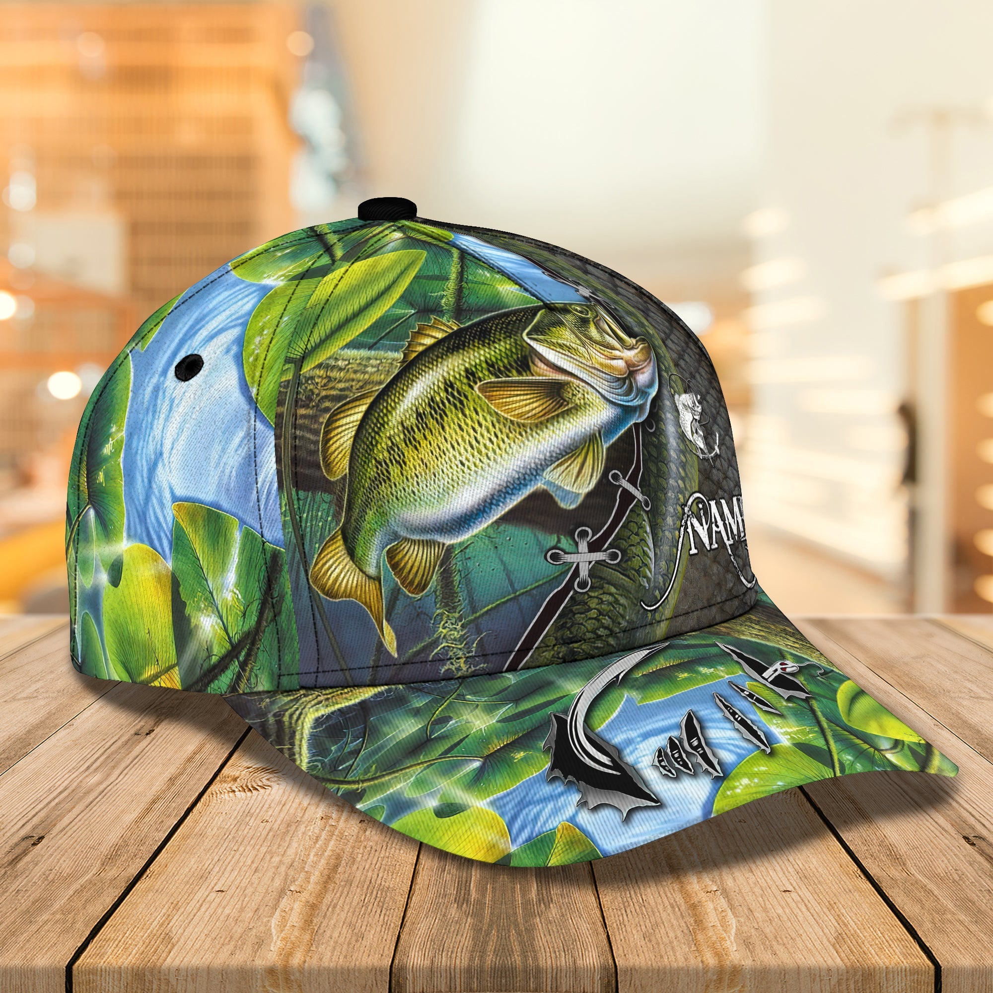 Bass Fishing Personalize Name Cap Fishing Cap Green