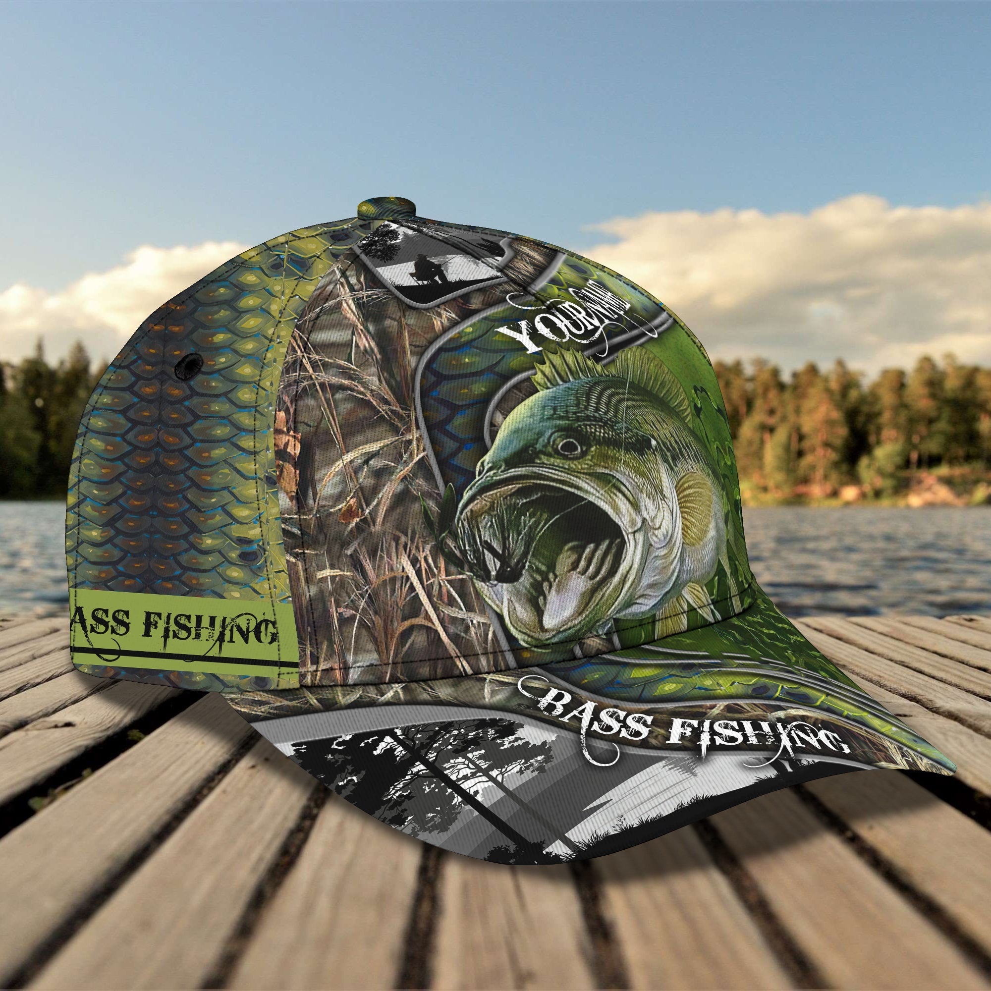 Bass Fishing 07 - Personalized Name Cap