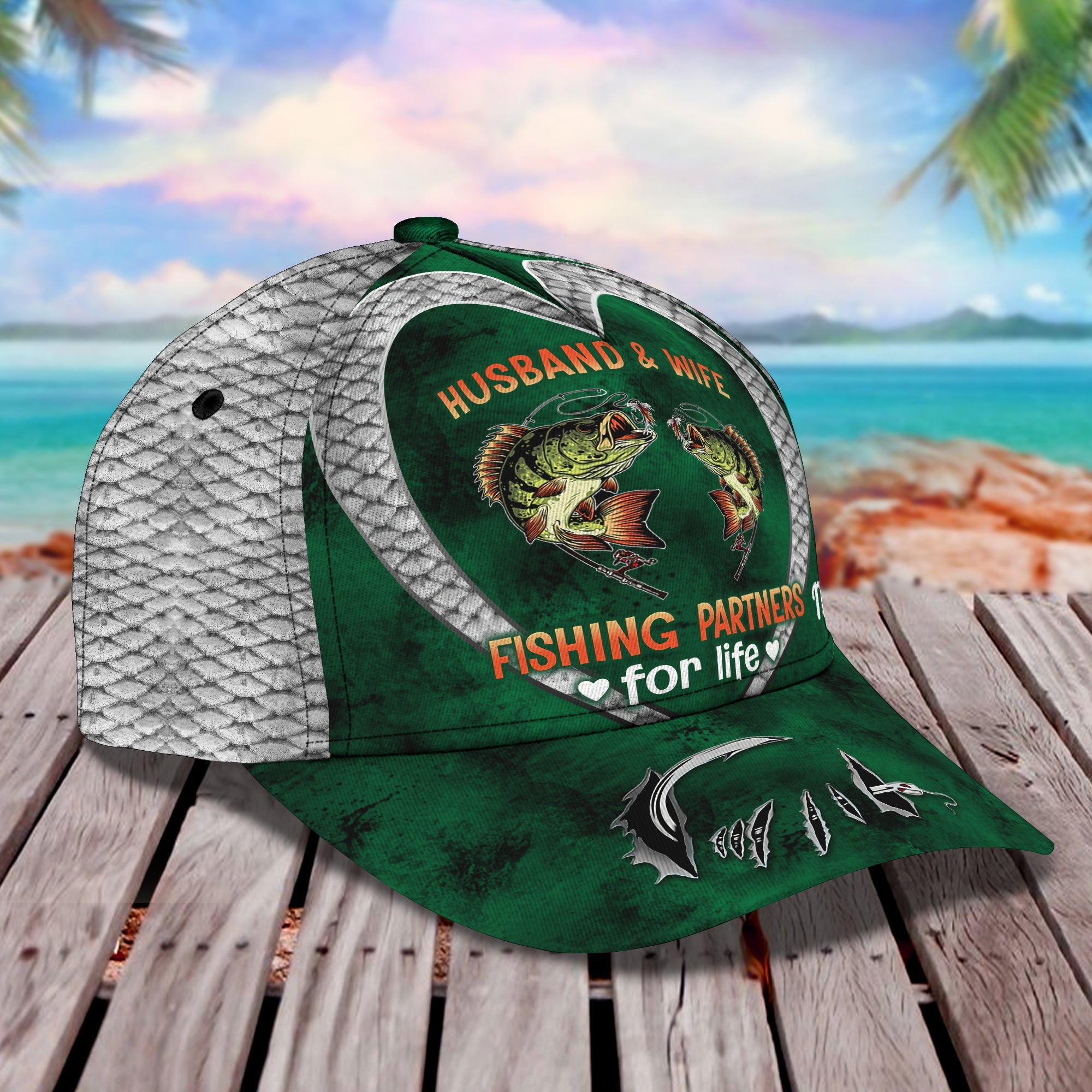 Husband & Wife Fishing Partners For Life - Personalized Name Cap 34