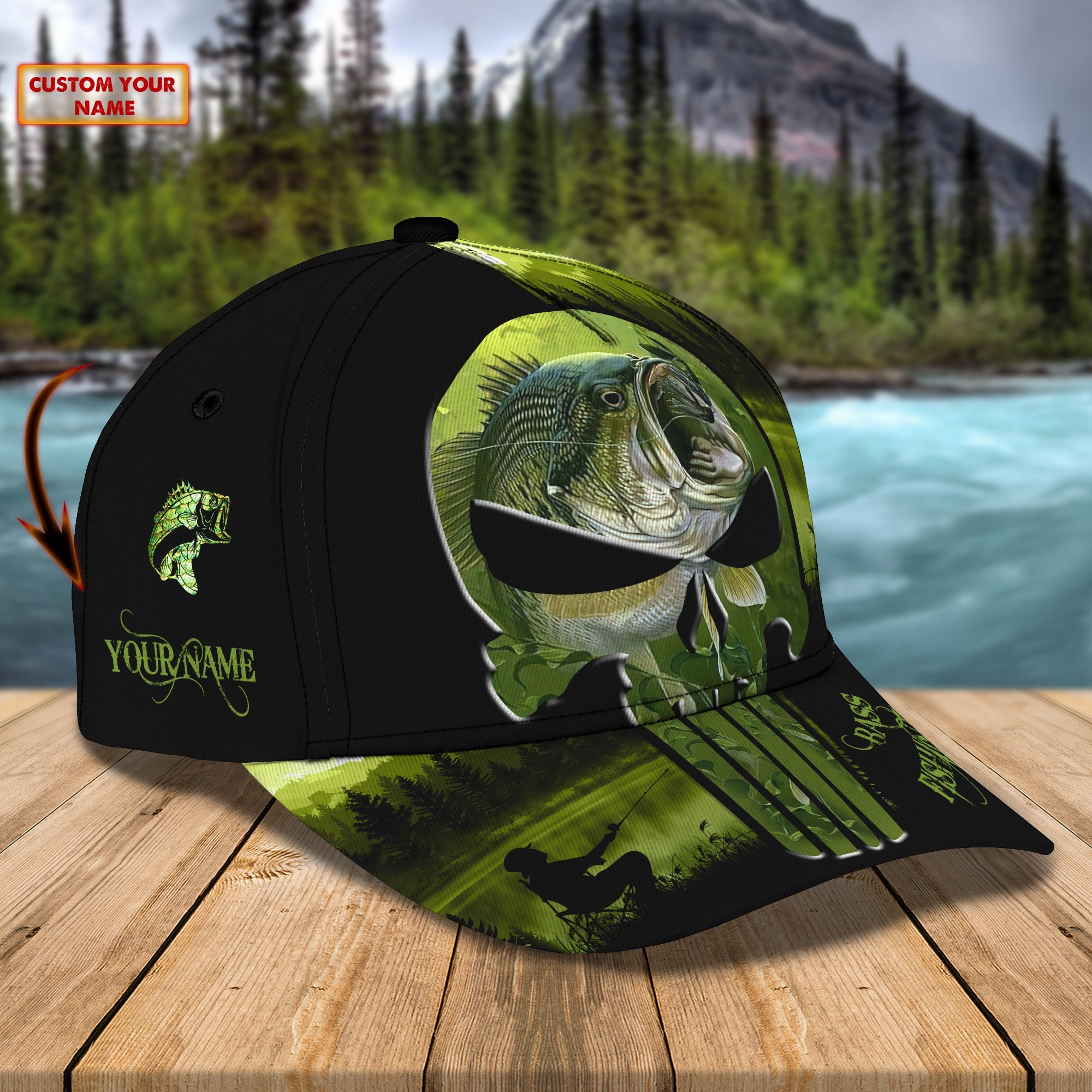 Bass Fishing - Skull - Personalized Name Cap 20