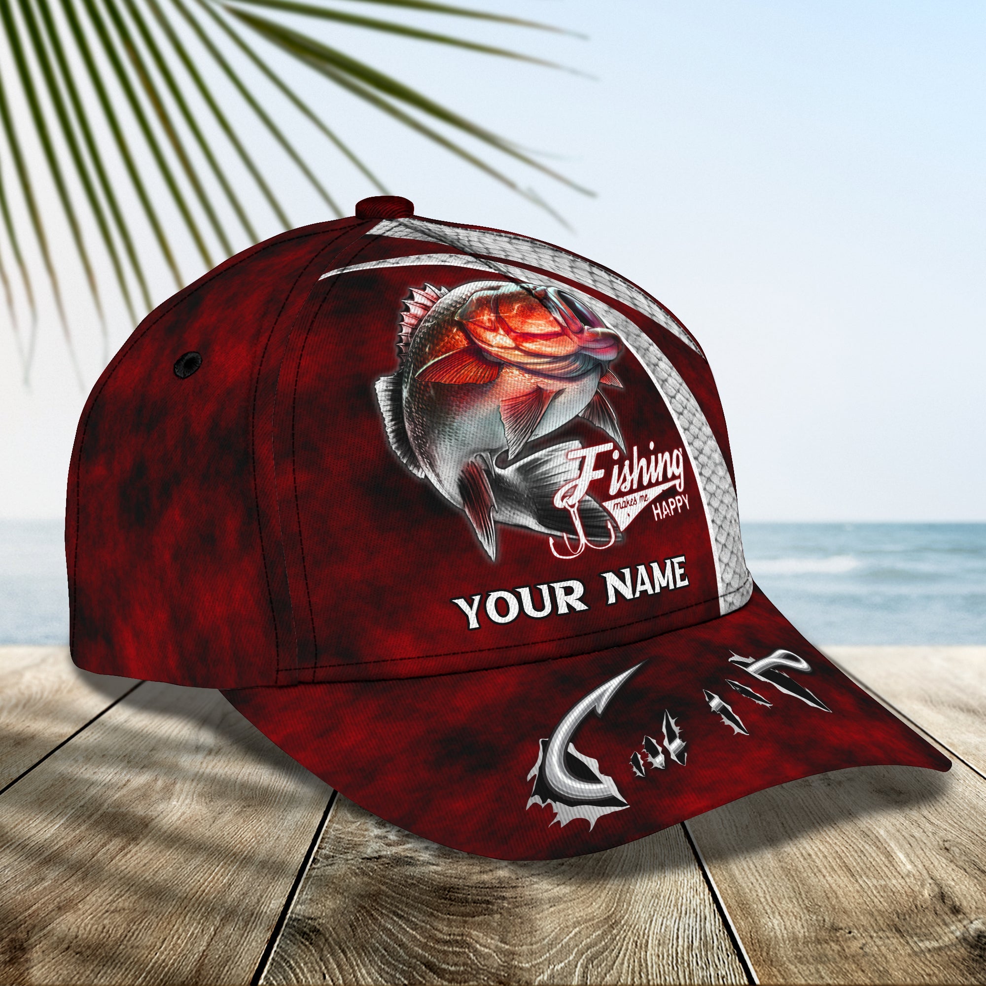 Bass Fishing Personalize Name Cap Fishing Make Me Happy