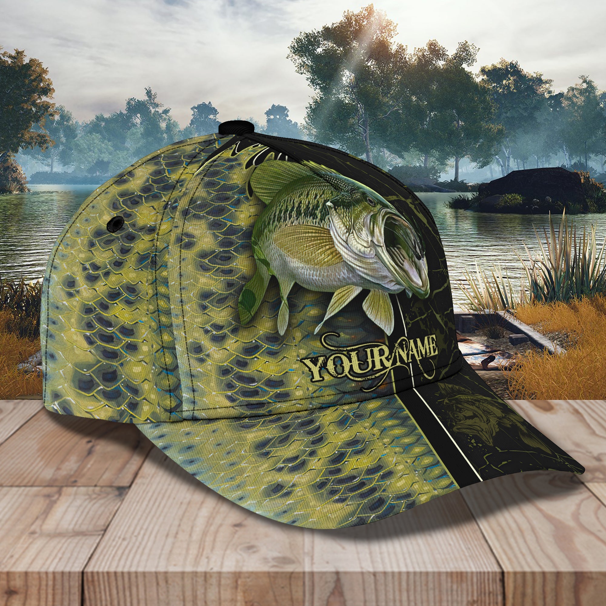 Bass Fishing 3 - Personalized Name Cap
