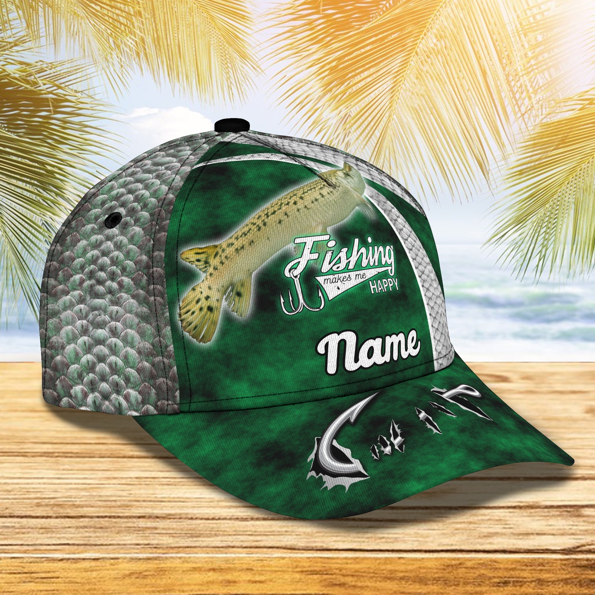 Gar Fishing (Green) - Personalize Name Cap  - Loop - Ntp-199