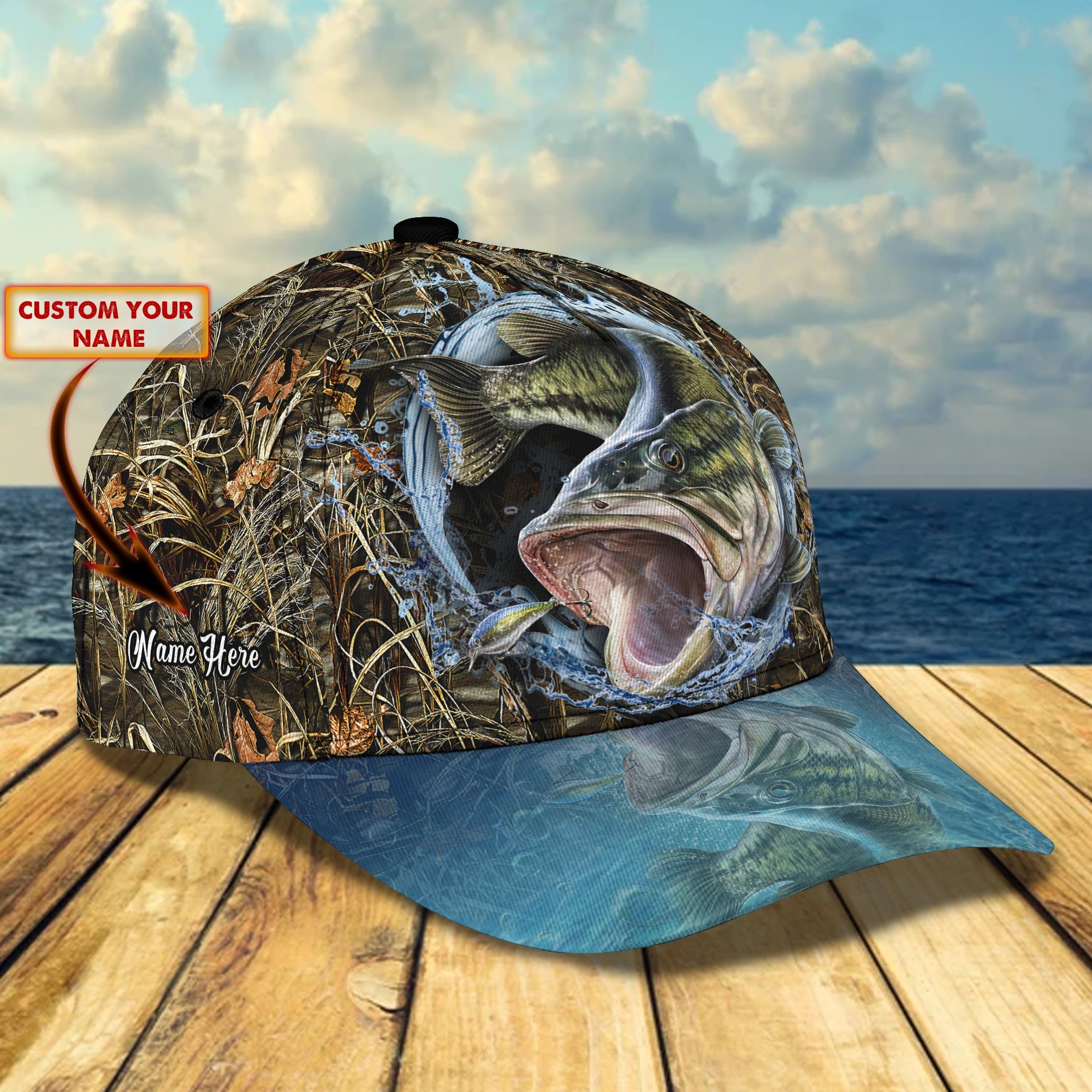 Bass Fishing 2 - Personalized Name Cap