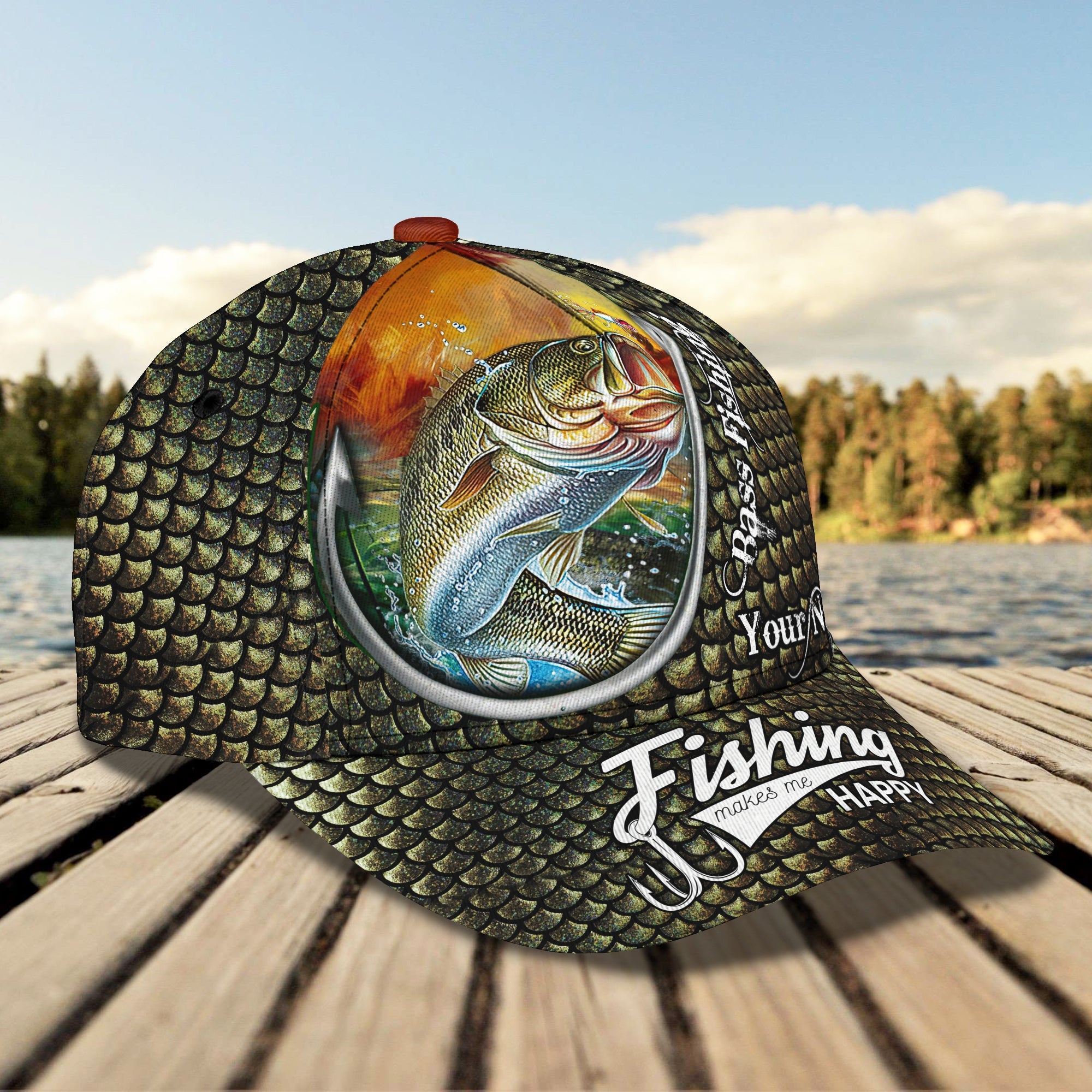 Bass Fishing 10 - Personalized Name Cap