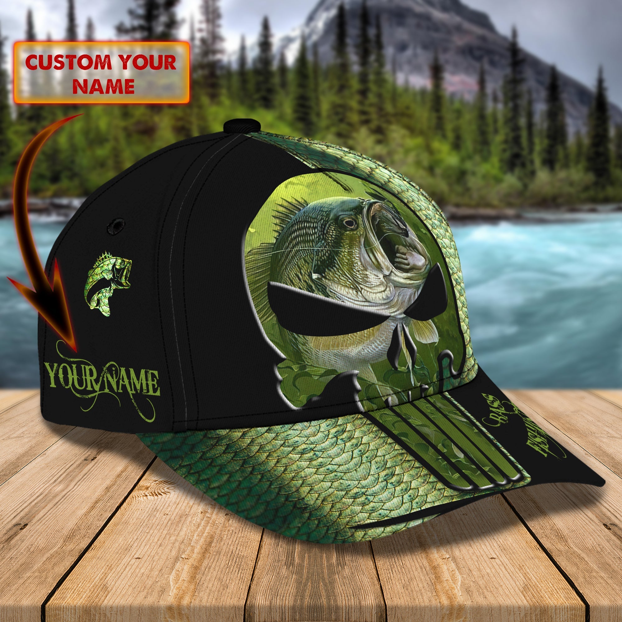 Bass Fishing 22 - Personalized Name Cap