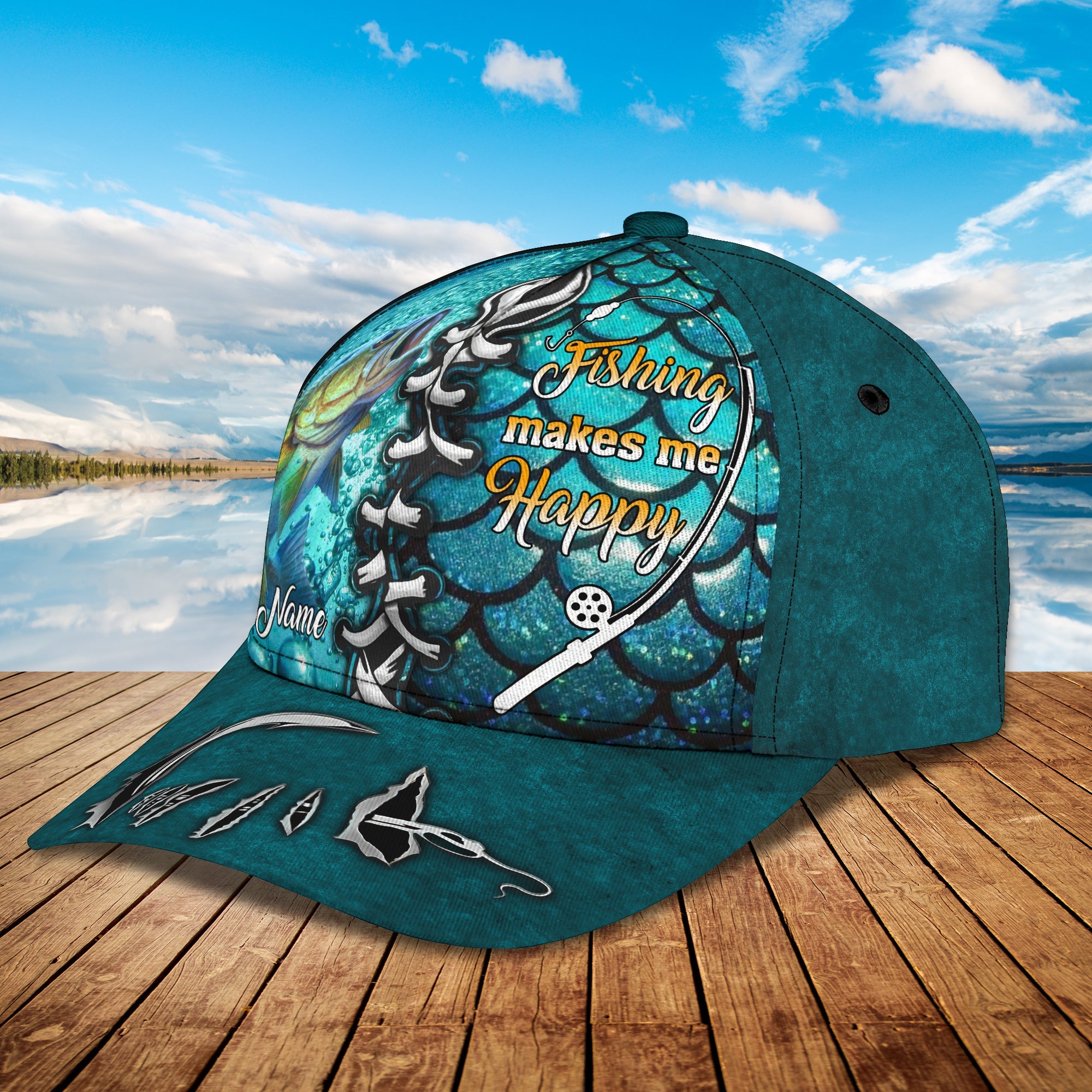 Bass Fishing - Personalized Name Cap Tad 02