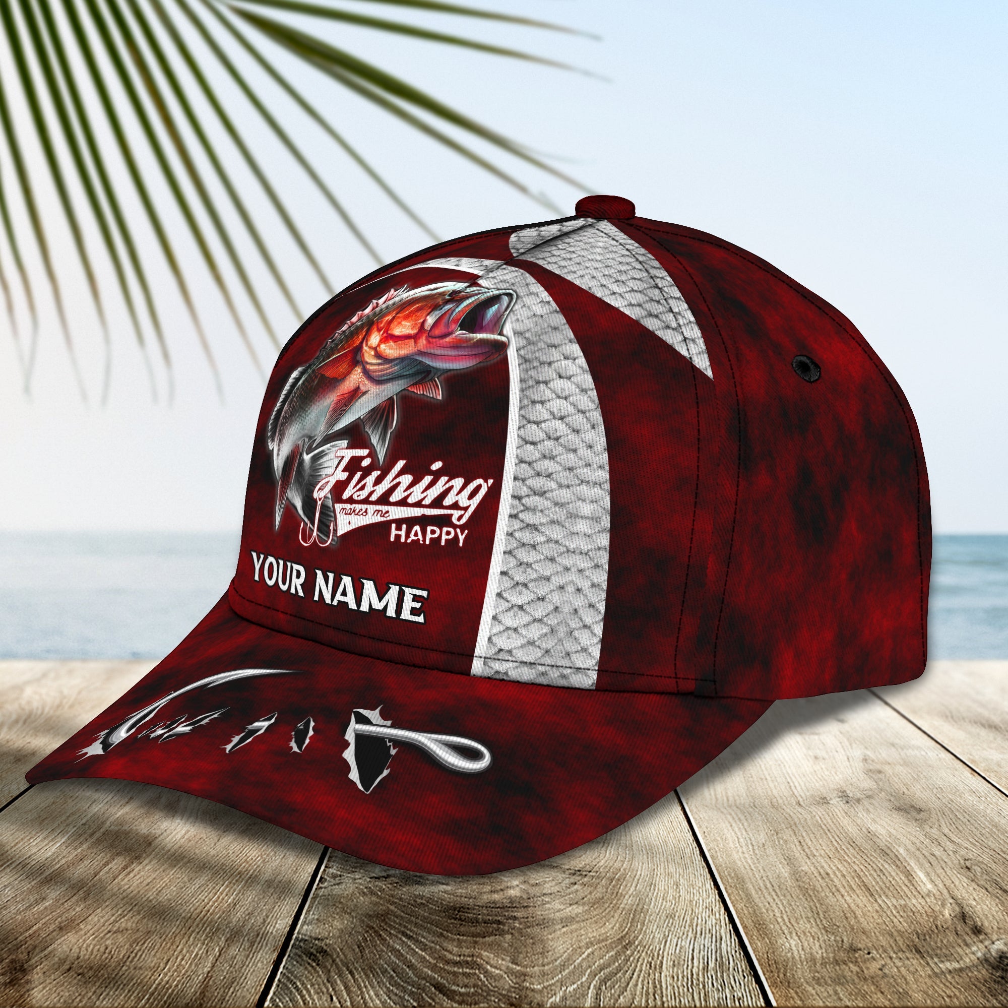 Bass Fishing Personalize Name Cap Fishing Make Me Happy
