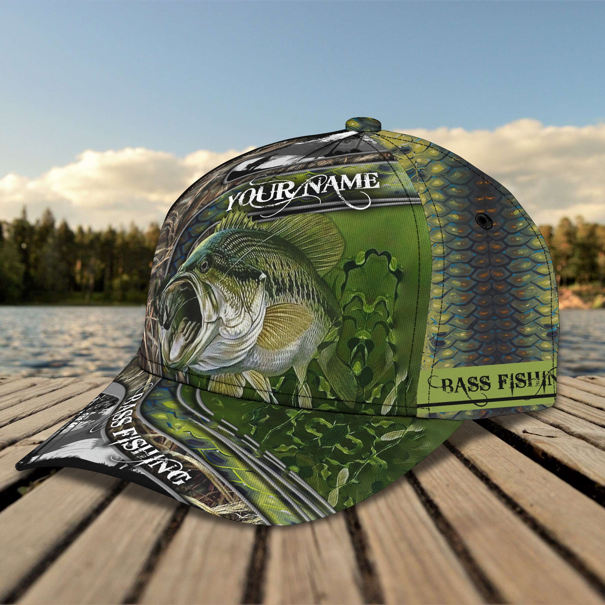 Bass Fishing 07 - Personalized Name Cap