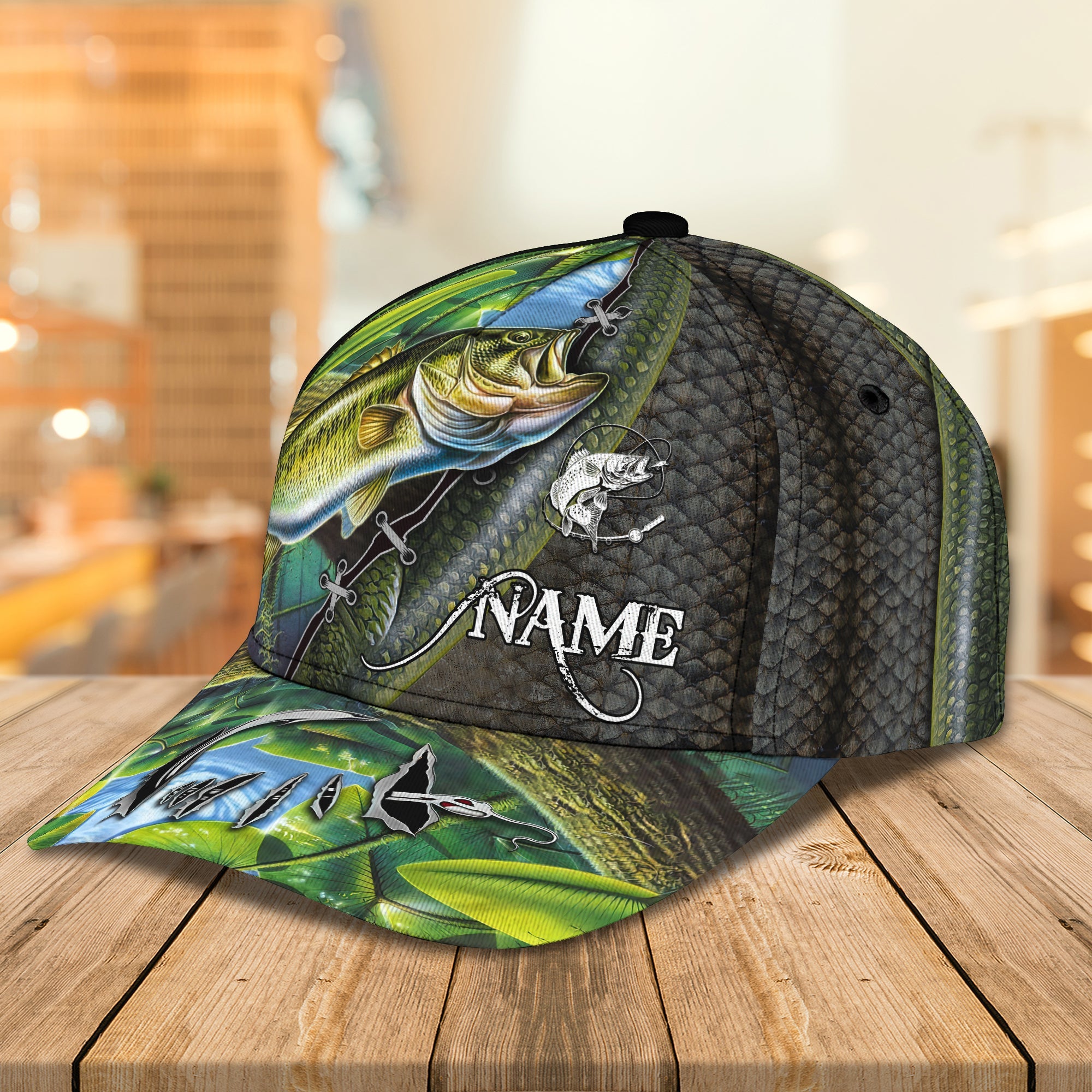 Bass Fishing Personalize Name Cap Fishing Cap Green