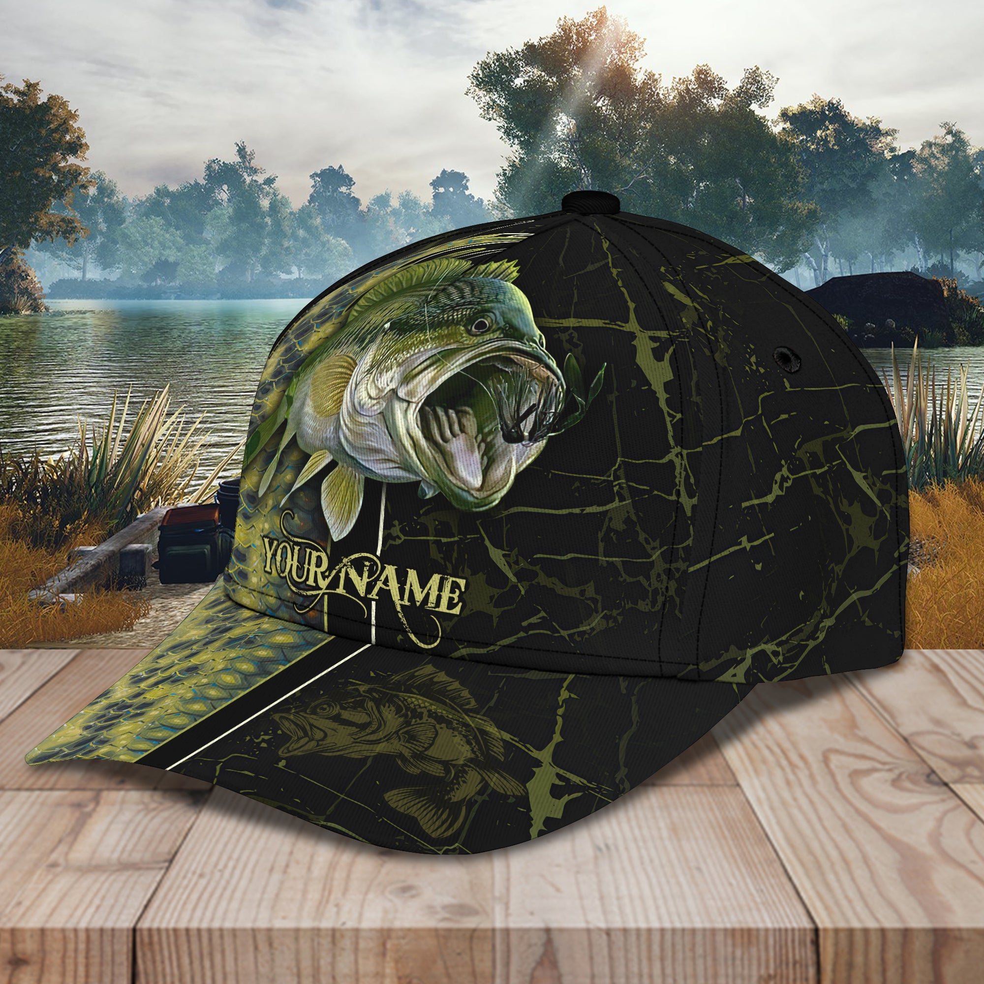 Bass Fishing 3 - Personalized Name Cap