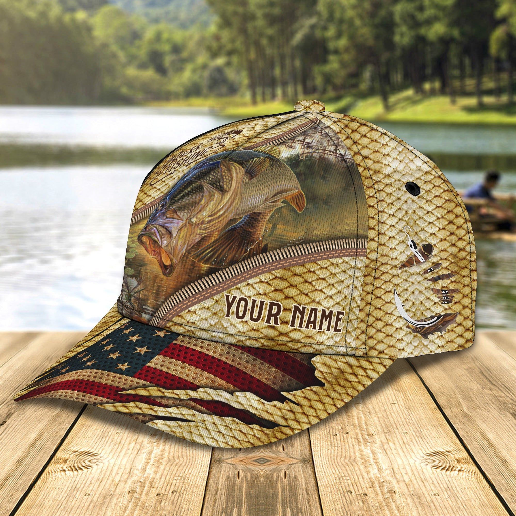 Bass Fishing 5 - Personalized Name Cap