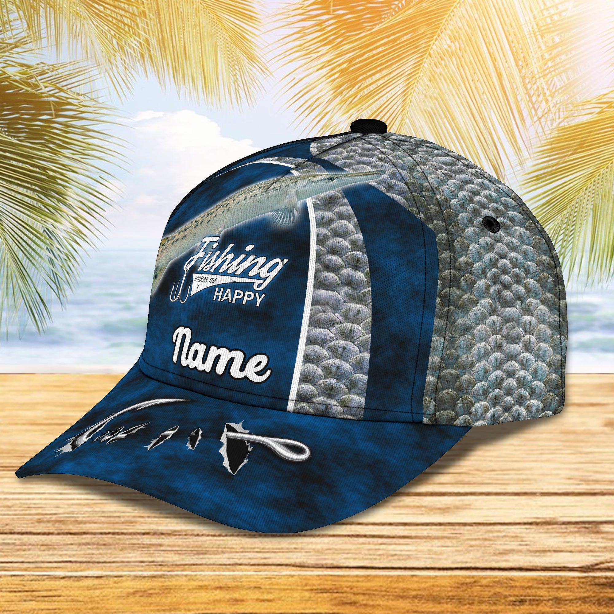 Gar Fishing (Blue) - Personalize Name Cap  - Loop - Ntp-201