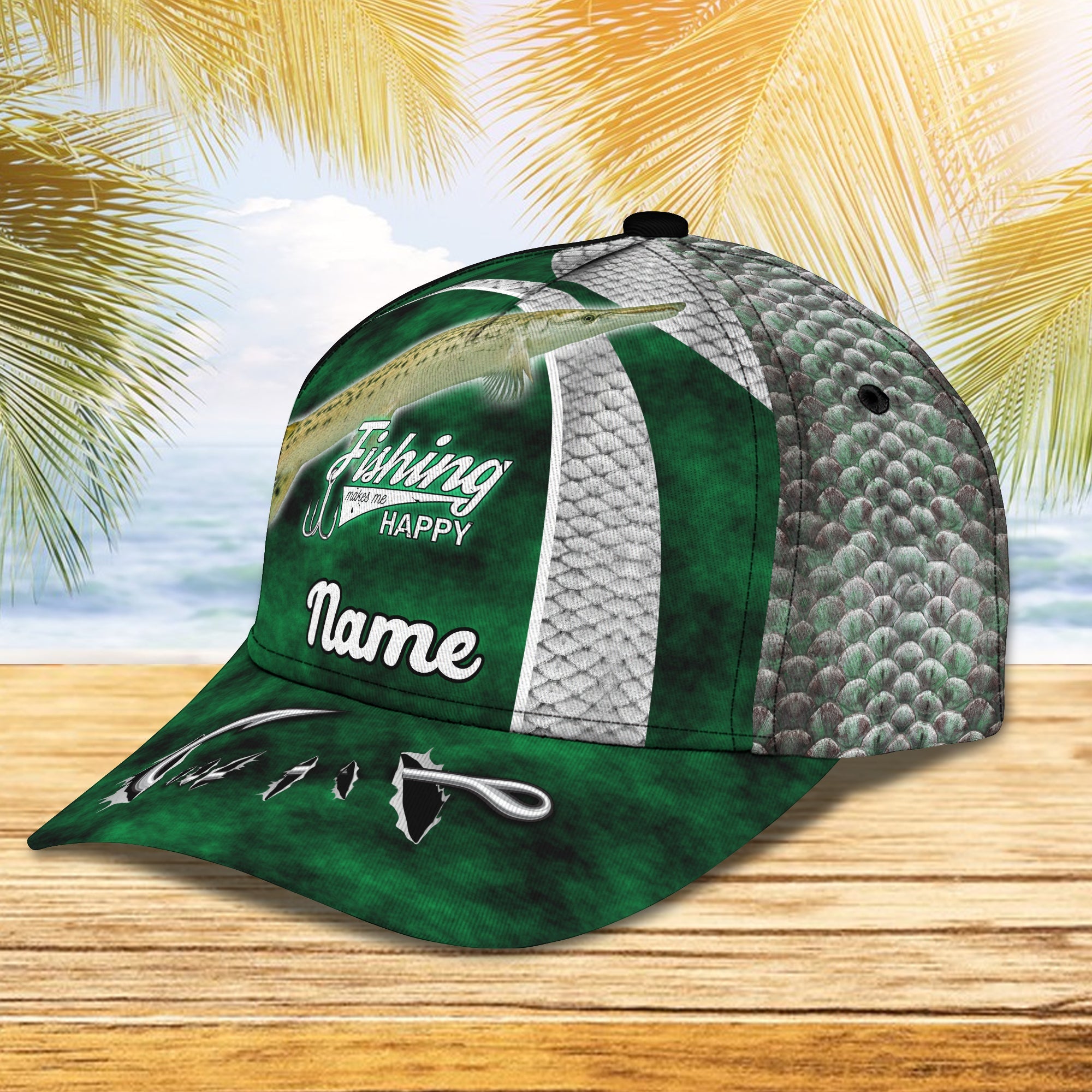 Gar Fishing (Green) - Personalize Name Cap  - Loop - Ntp-199