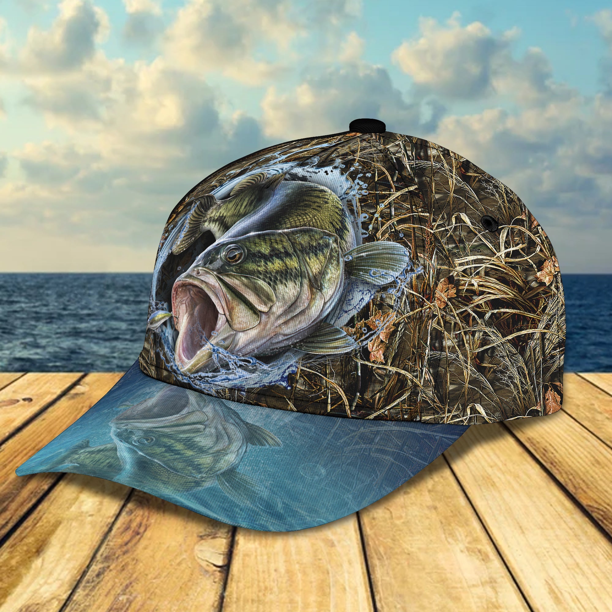 Bass Fishing 2 - Personalized Name Cap