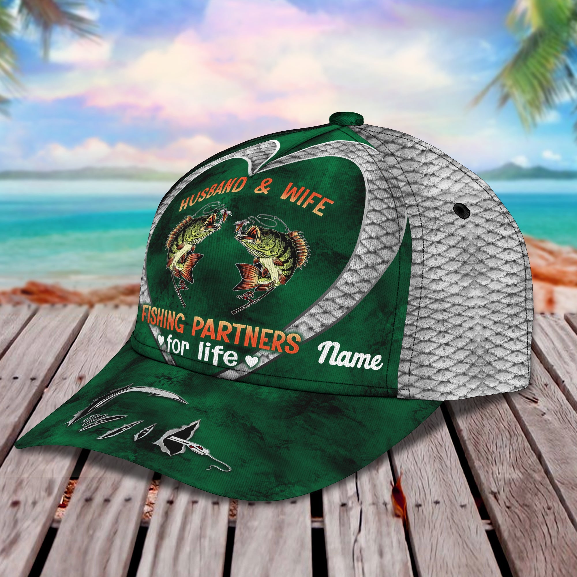 Husband & Wife Fishing Partners For Life - Personalized Name Cap 34