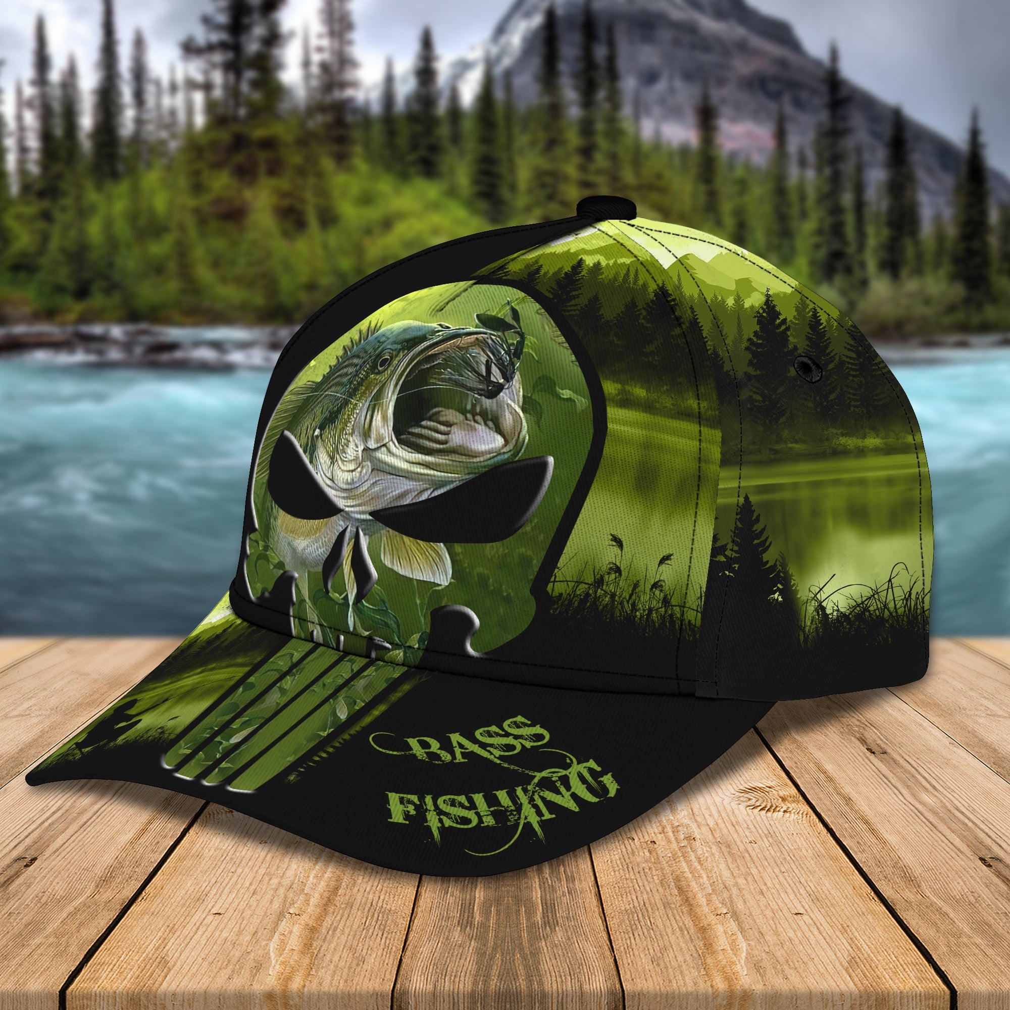 Bass Fishing - Skull - Personalized Name Cap 20