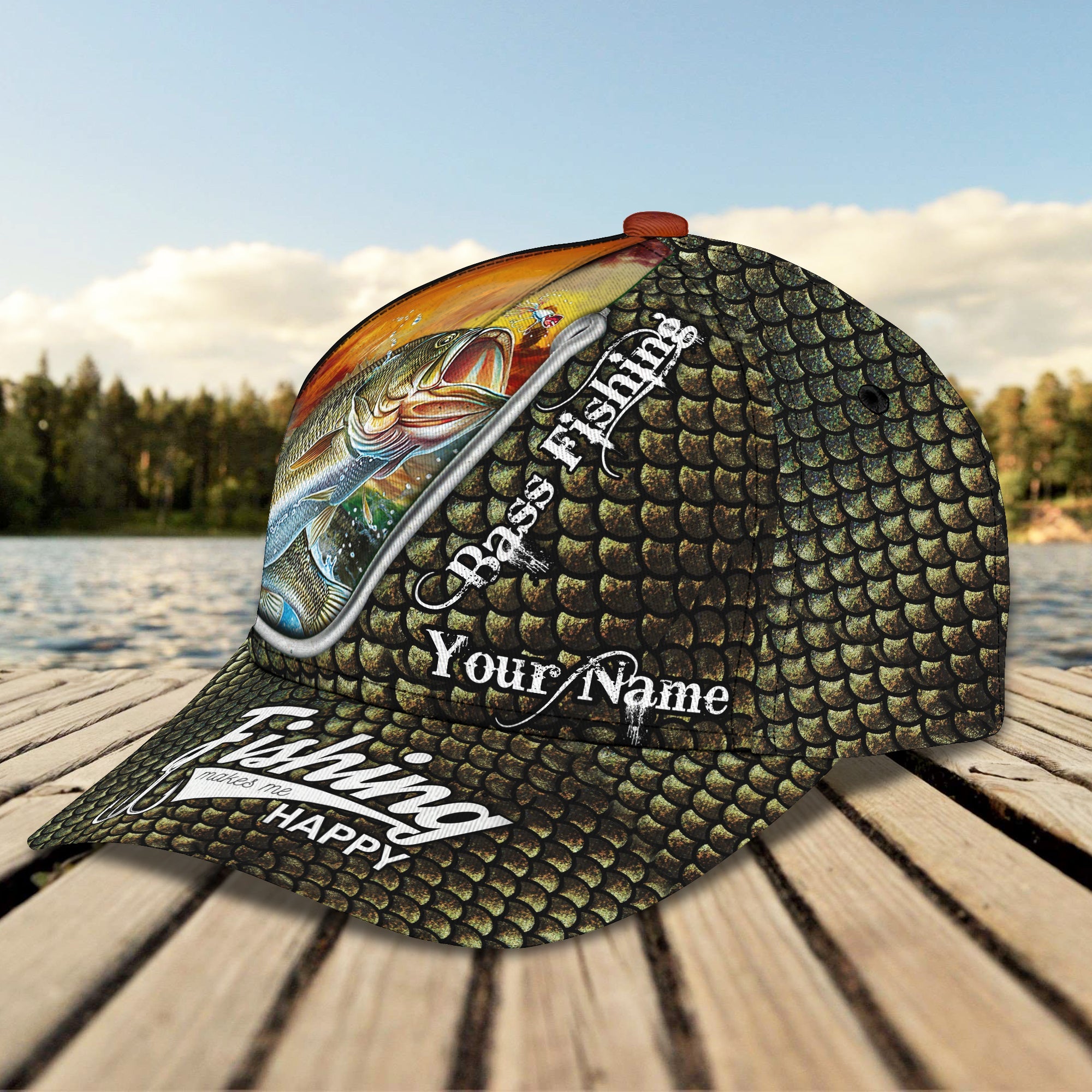 Bass Fishing 10 - Personalized Name Cap