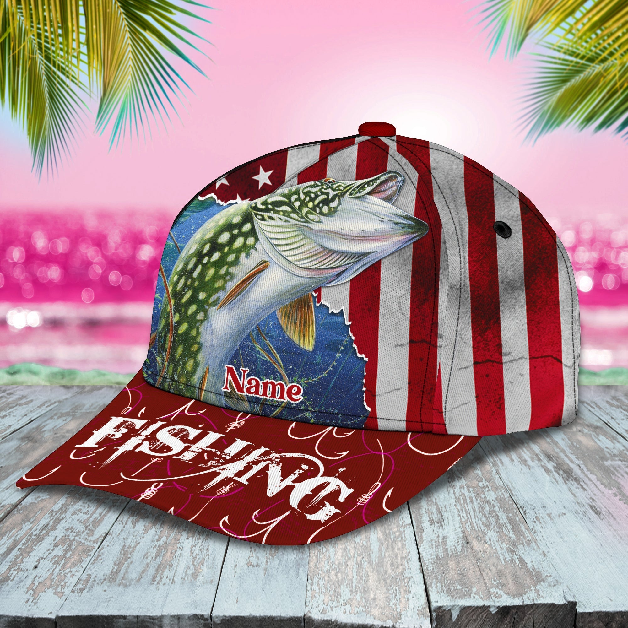 Fishaholicn Pike Fishing - Personalize Name Cap  - Loop - Ntp-206