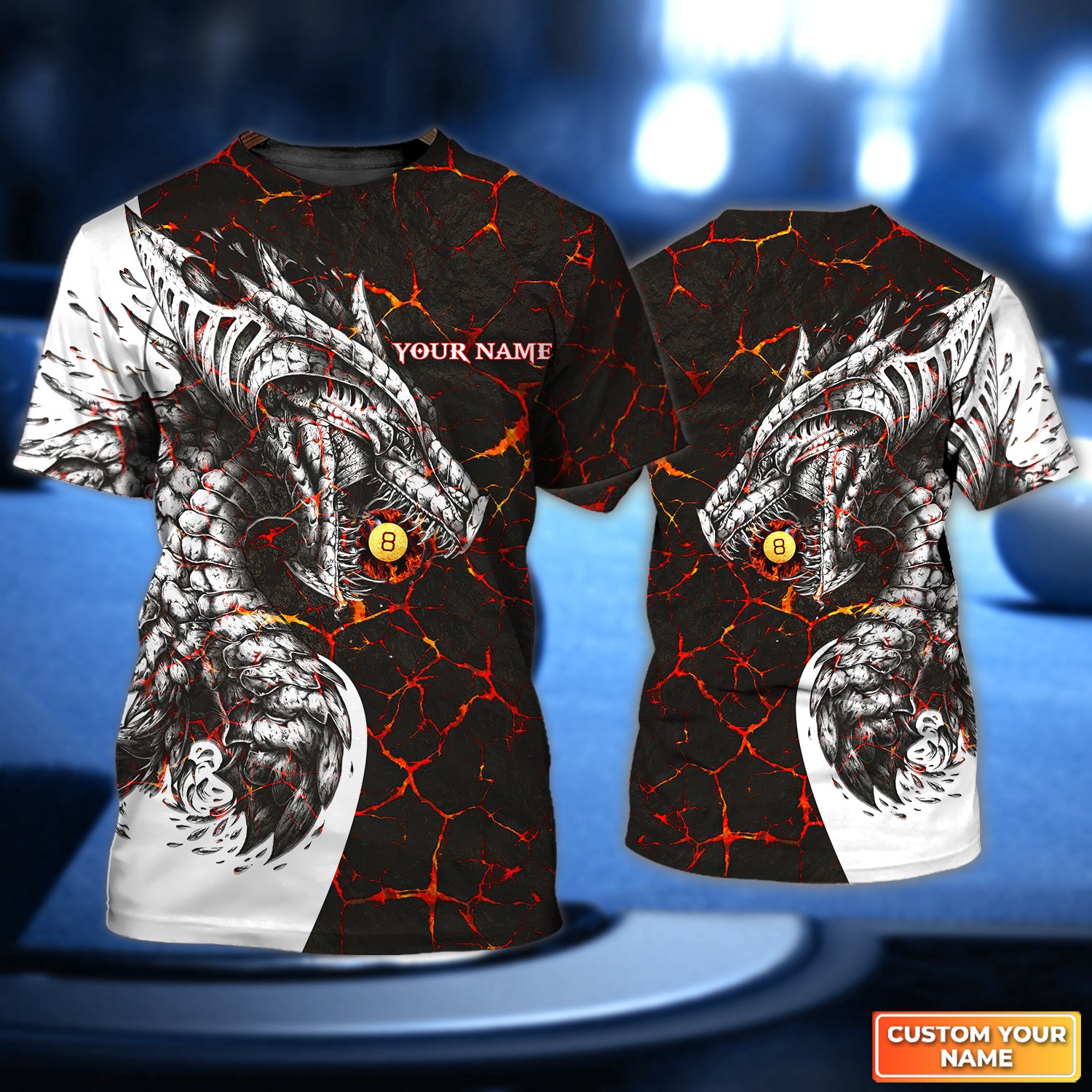 Dragon Flaws Pattern Billiard Pool 8 Ball Personalized Name 3D Tshirt QB95 Gift Billiard Players