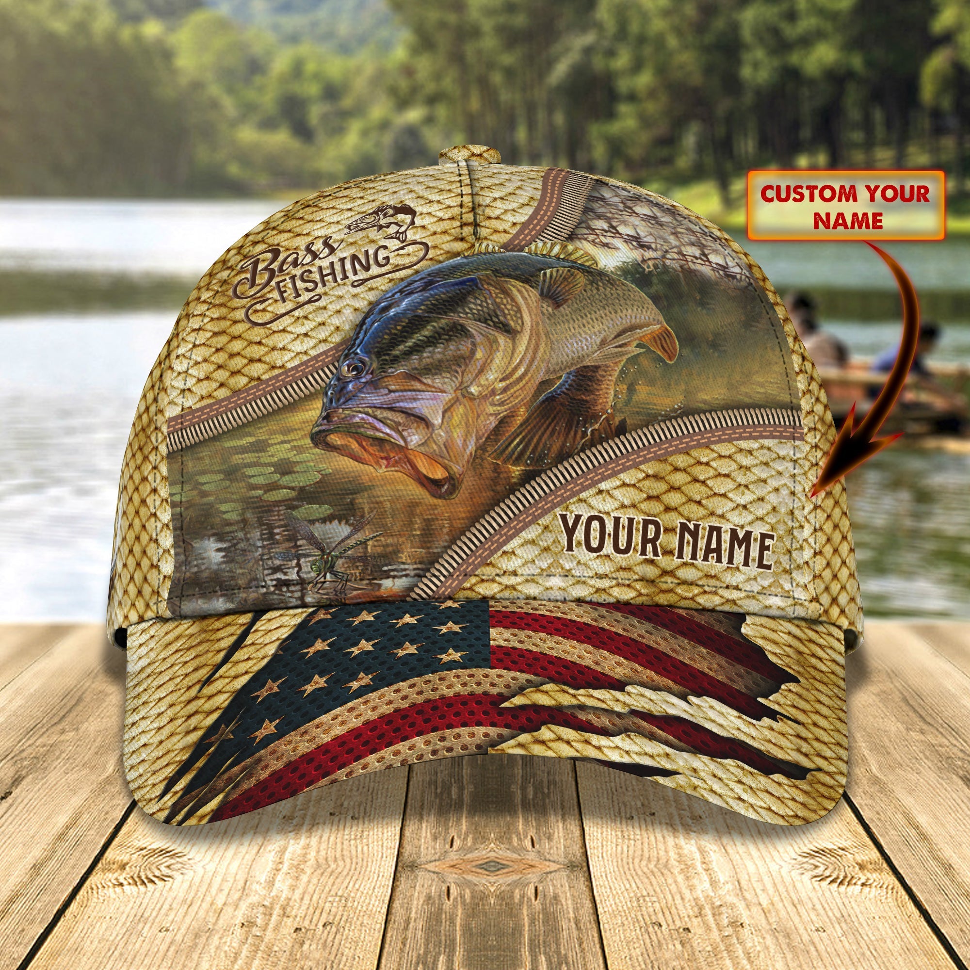 Bass Fishing 5 - Personalized Name Cap