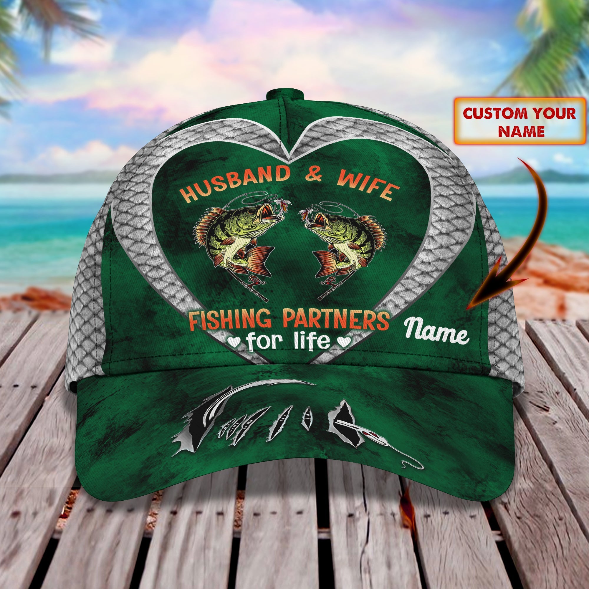 Husband & Wife Fishing Partners For Life - Personalized Name Cap 34