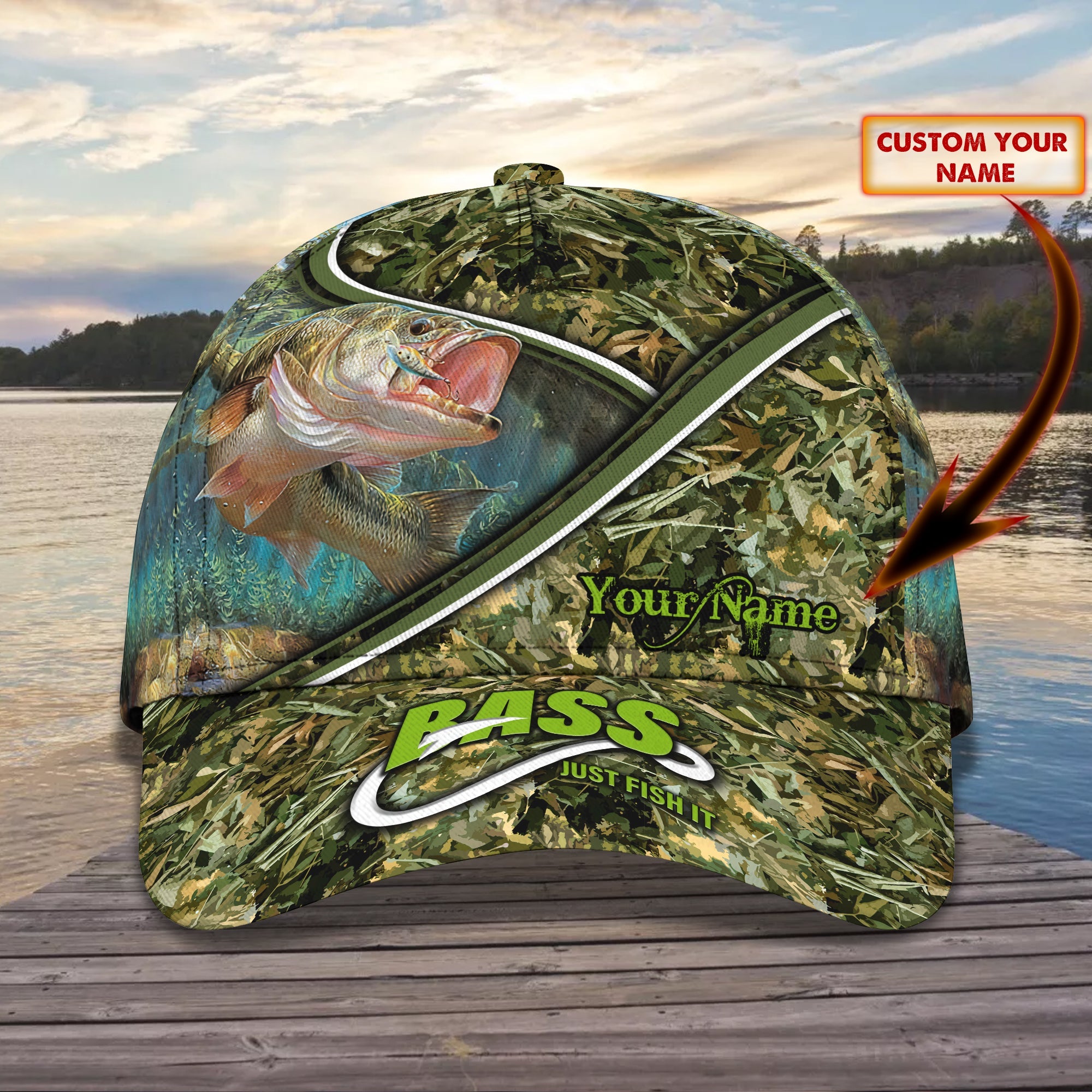 Bass Just Fish It 02 - Personalized Name Cap