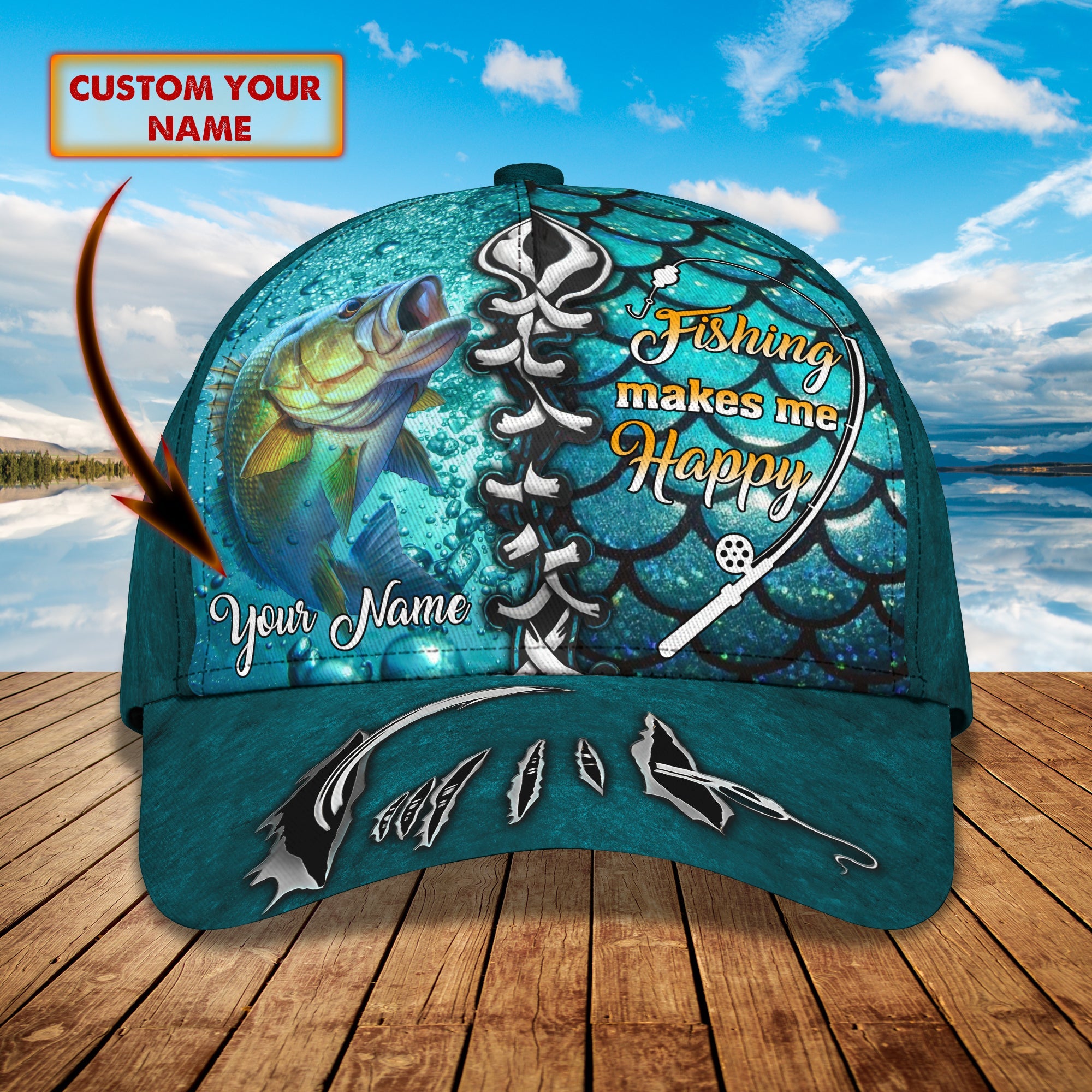 Bass Fishing - Personalized Name Cap Tad 02