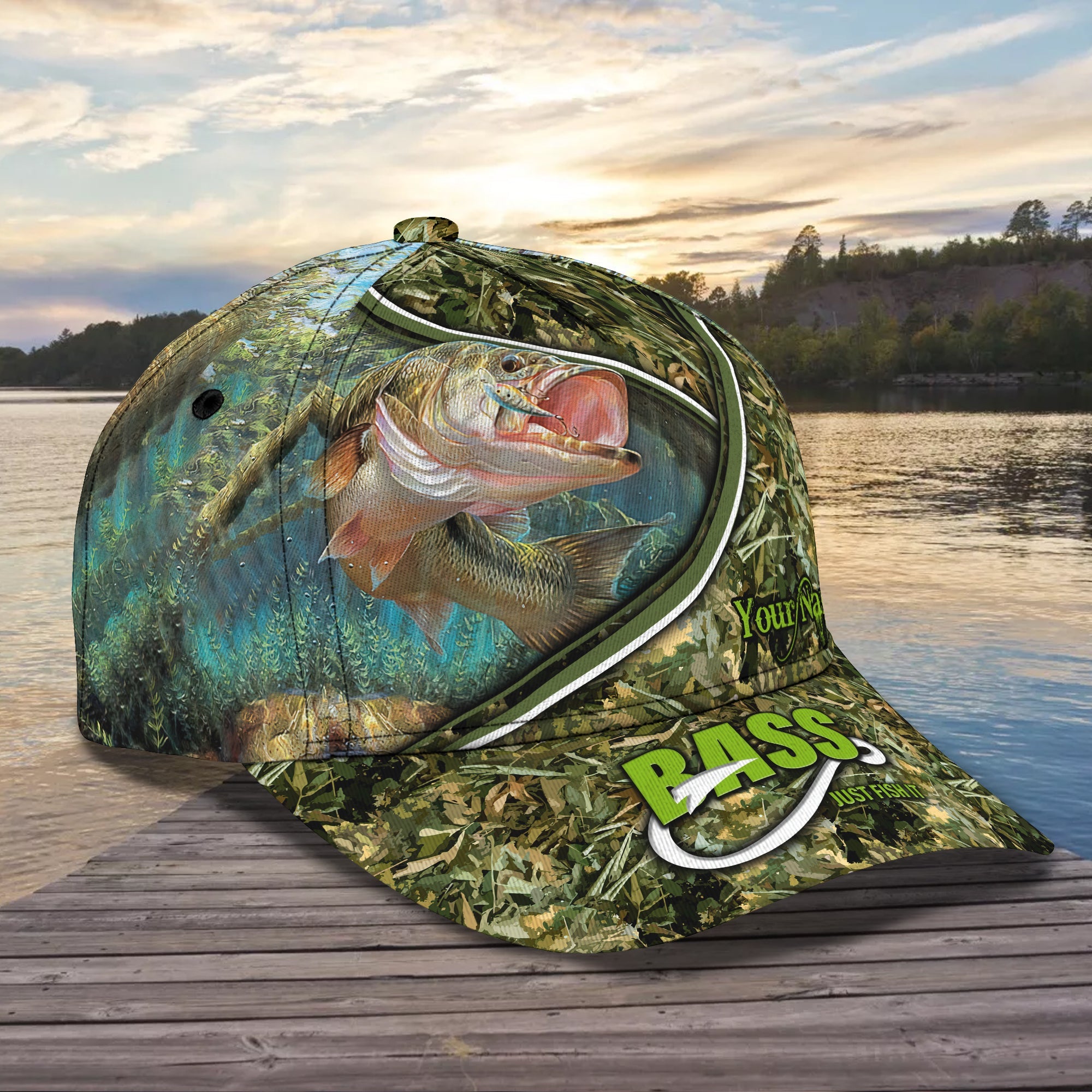 Bass Just Fish It 02 - Personalized Name Cap