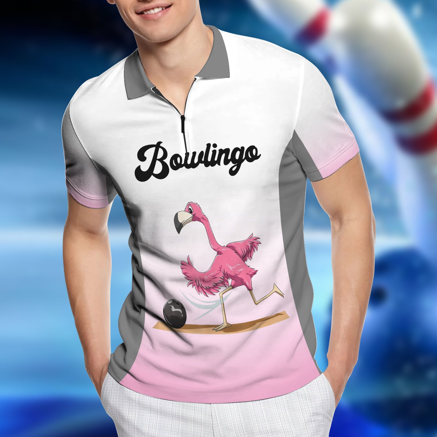 Bowling Flamingo Chris The Dude 3D Zipper Polo Shirt