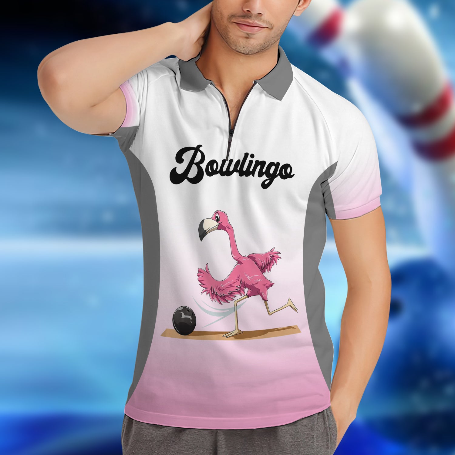 Bowling Flamingo Justice The Jesus 3D Zipper Polo Shirt