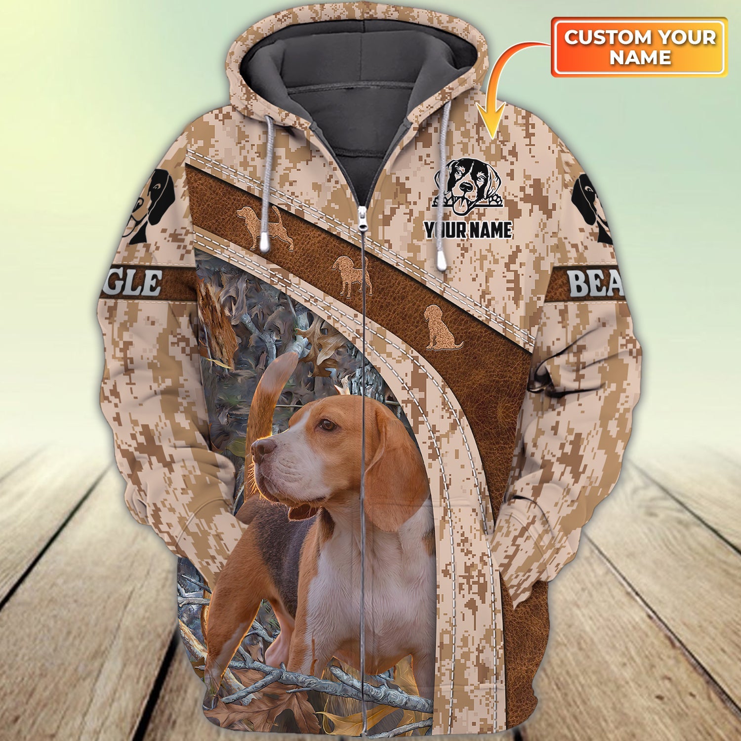 Rabbit Hunting - Beagle - Personalized Name 3D Zipper Hoodie 208