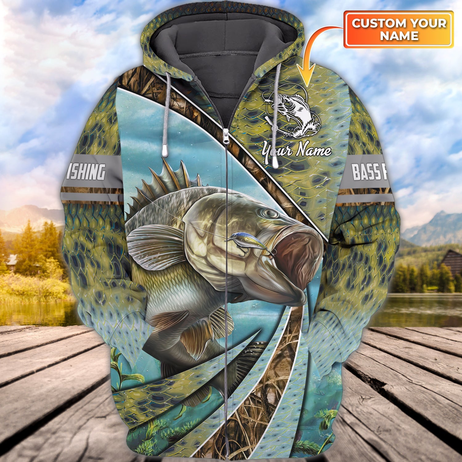 Bass Fishing - Personalized Name 3D Zipper Hoodie - 1252