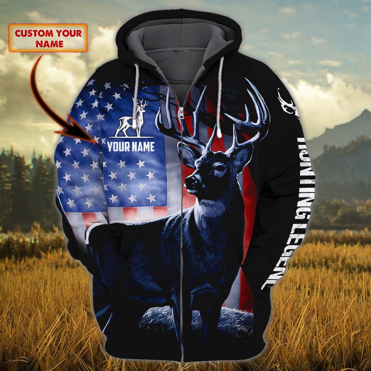 Hunting Legend - Personalized Name 3D Zipper Hoodie 01 - RINC98