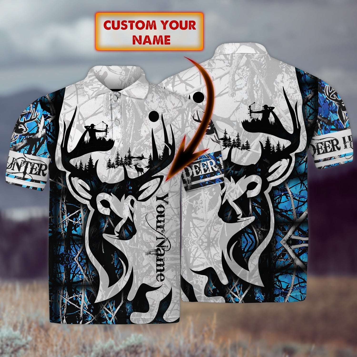 Deer Hunter - Personalized Name 3D Polo Shirt - Loop-Lnp-02