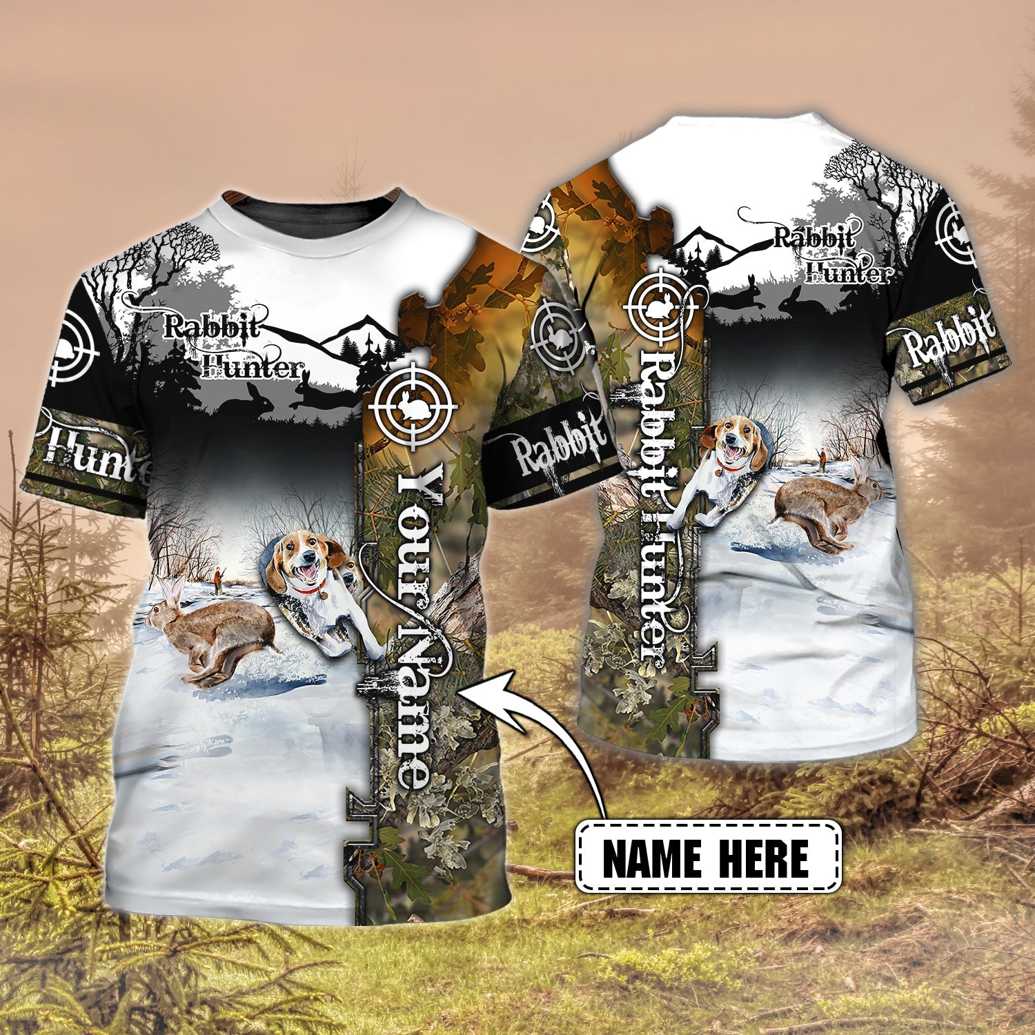 Rabbit Hunting - Personalized Name 3D Tshirt
