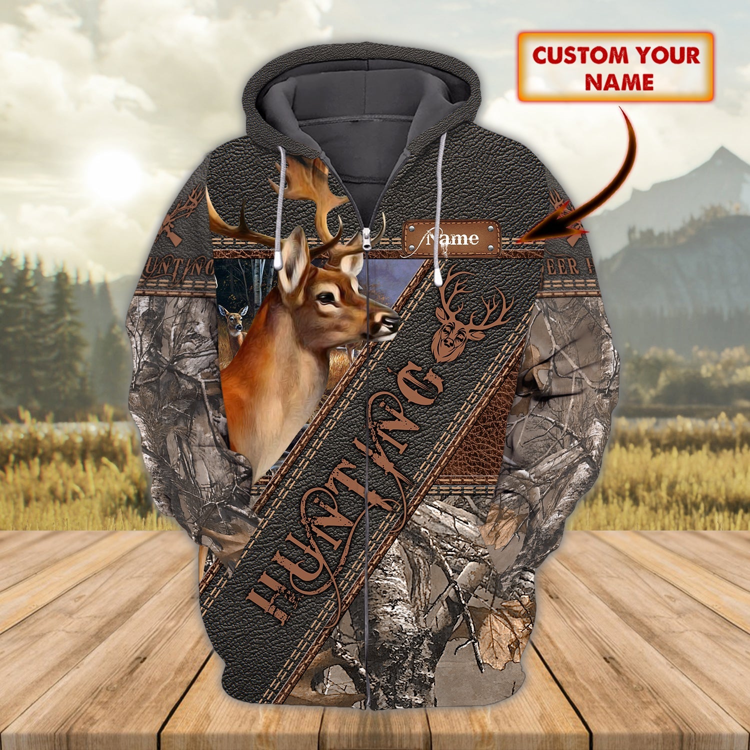 Deer Hunting V14 - Personalized Name 3D Zipper hoodie - Pth98