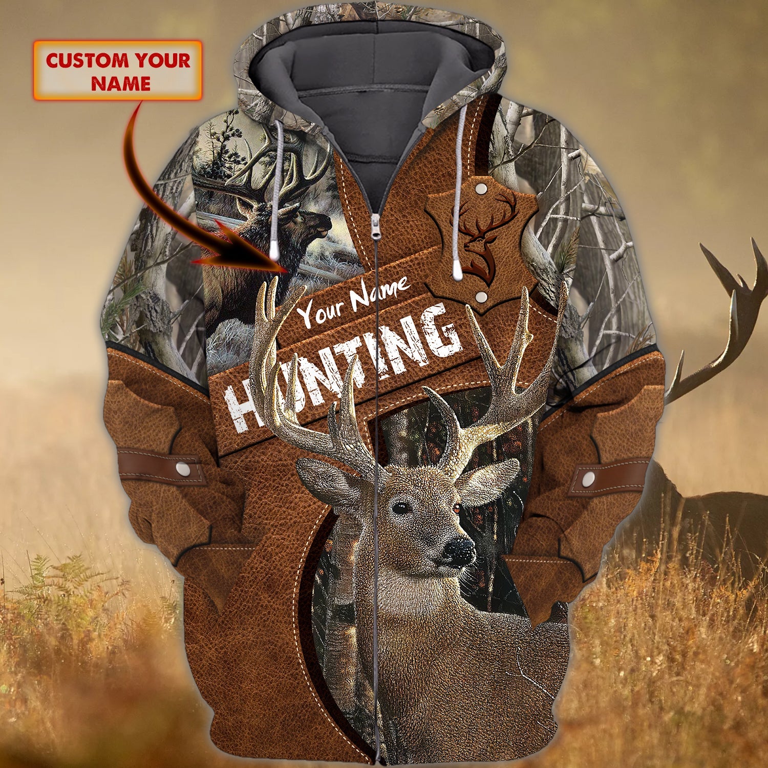 Deer Hunting V35 - Personalized Name 3D Zipper hoodie - Htl