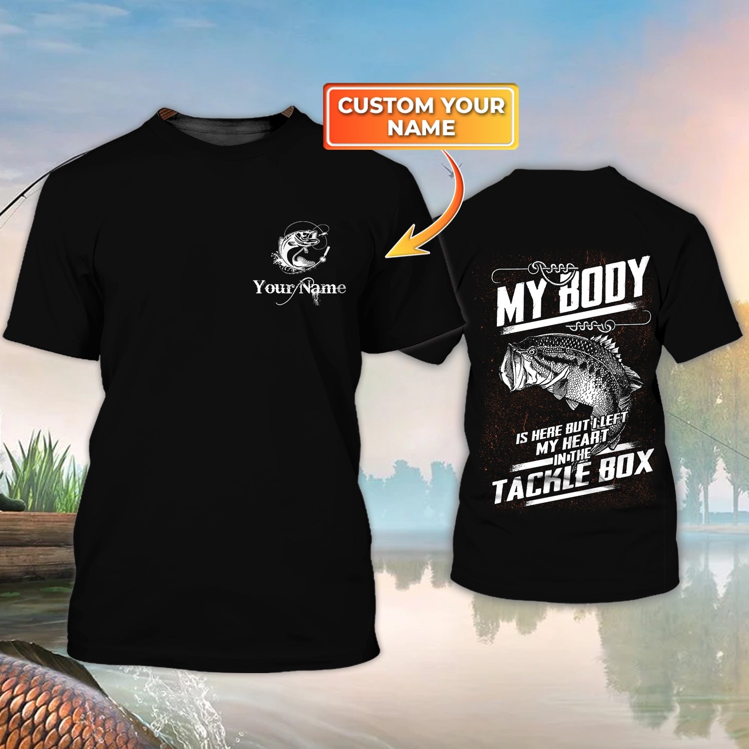 Bass Fishing My Heart In The Tackle Box - Personalized Name 3D Tshirt