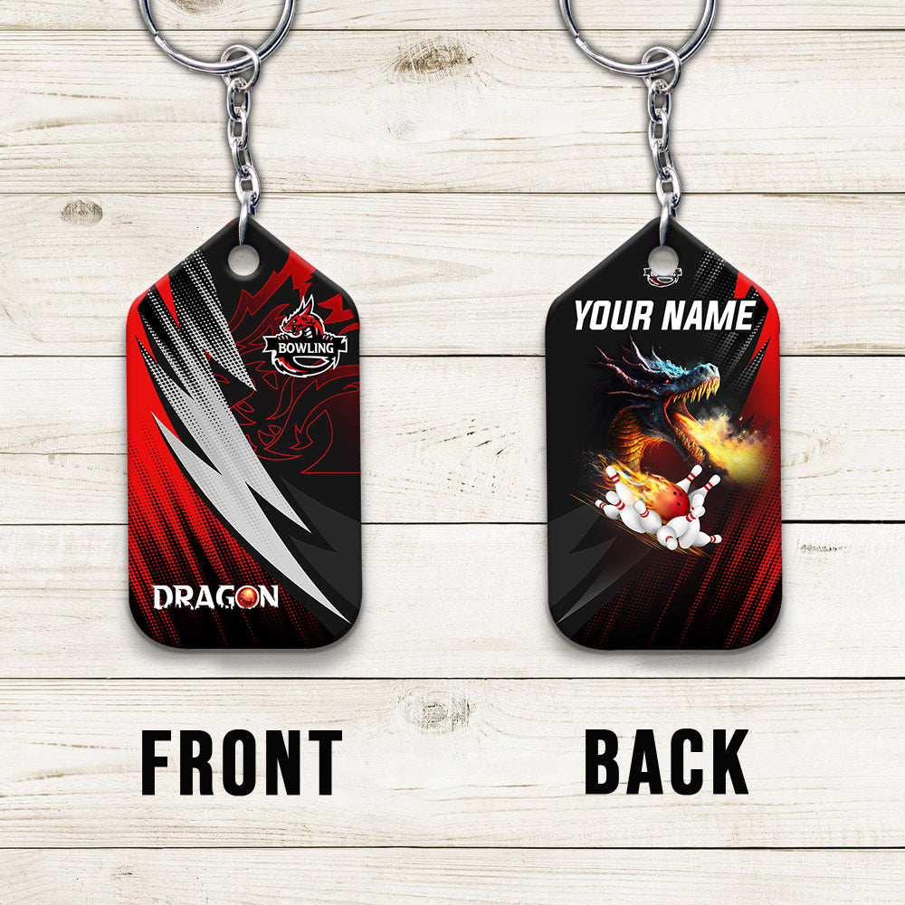 Dragon Team Red Bowling Ball On Fire Personalized Name 3D Keychain