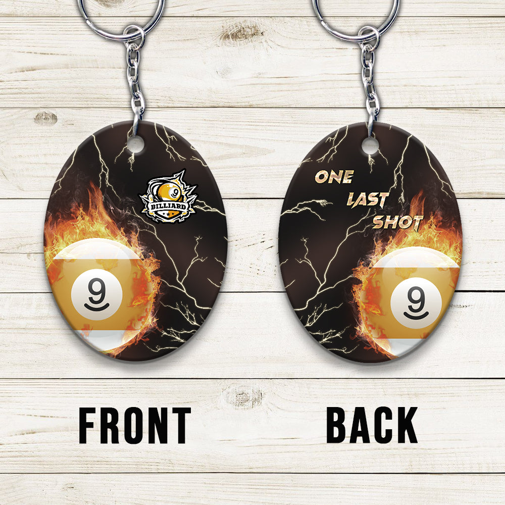 One Last Shot Billiard 9 Ball Fire Flame Keychain Gift For Billiard Players