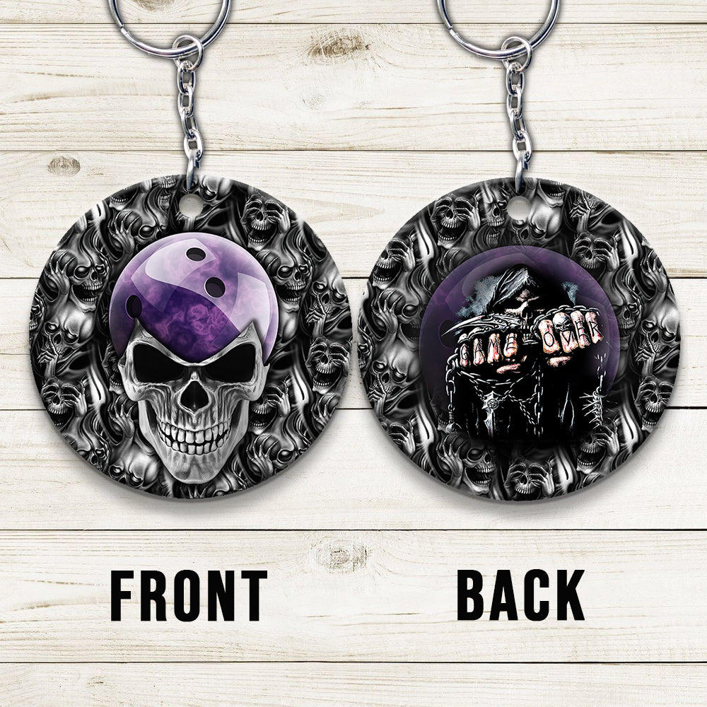 Purple Skull Bowling Ball Keychain