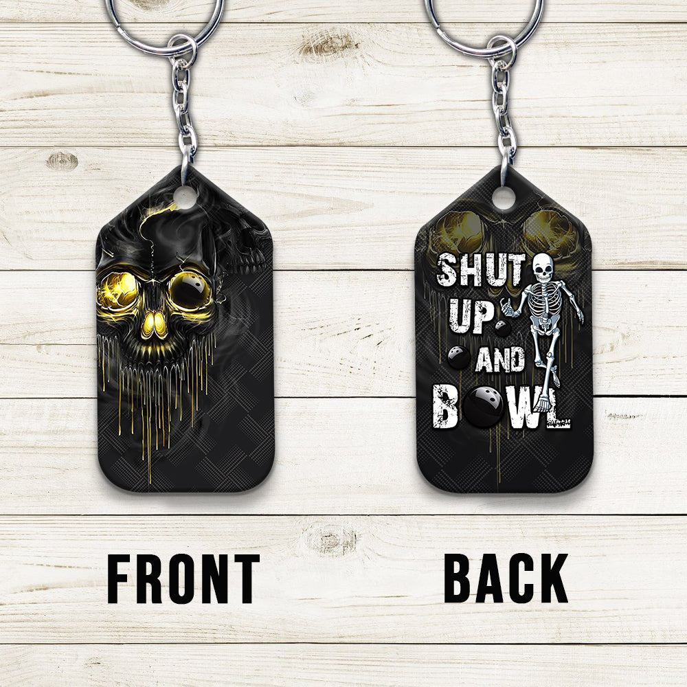 Shut Up And Bowl Golden Skull Keychain Gift For Bowler