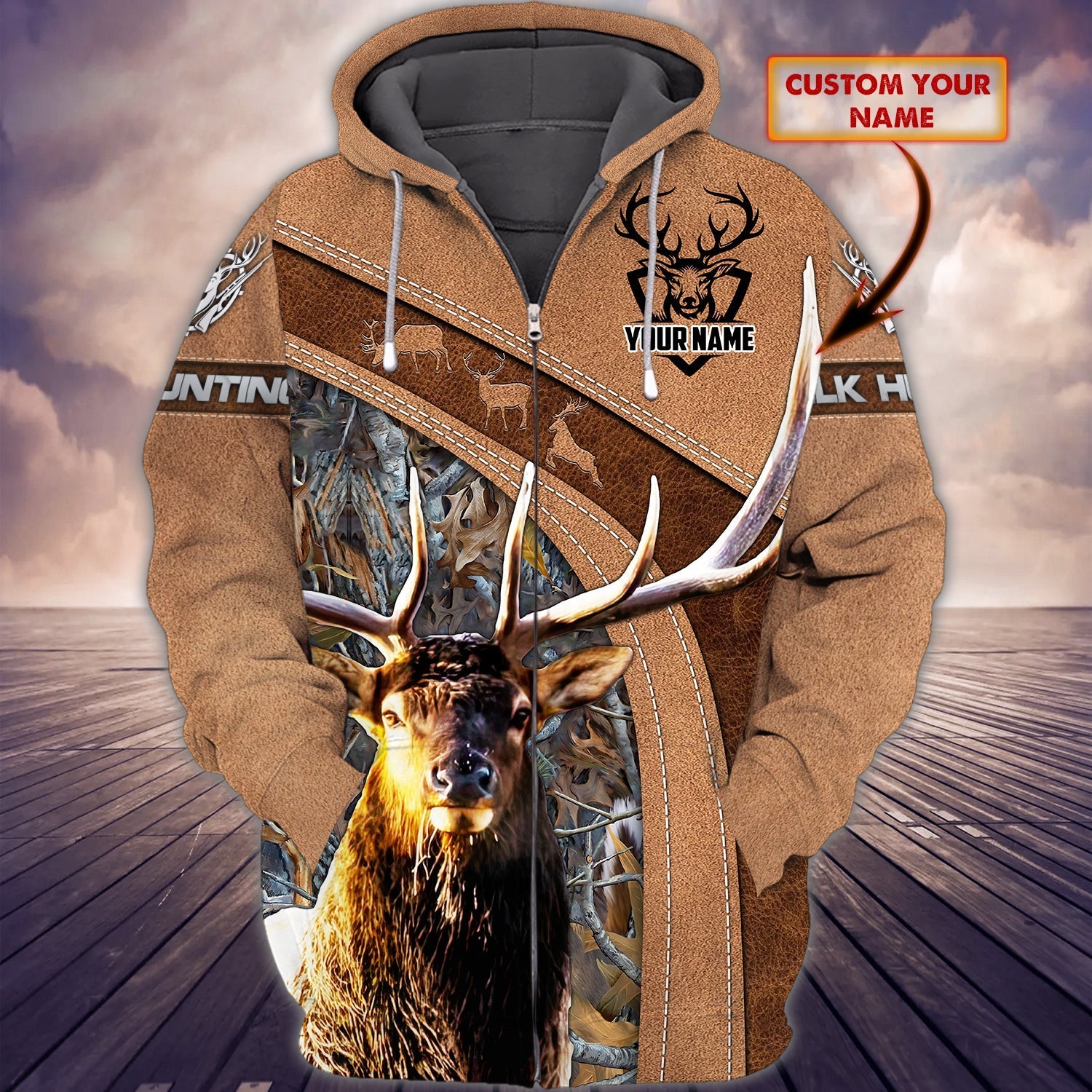 Elk Hunting - Personalized Name 3D Zipper hoodie - NBTT 142